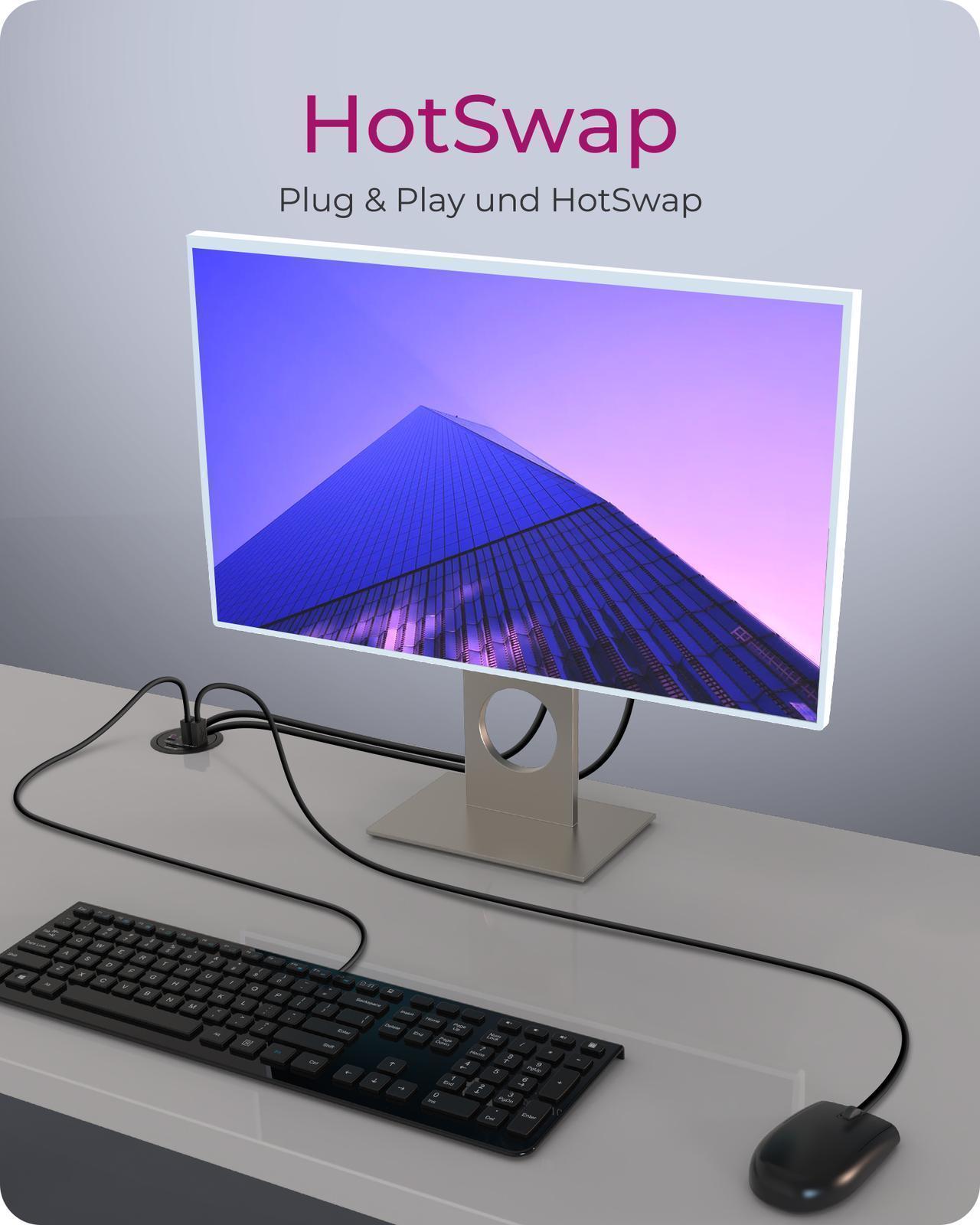 3 Port Tisch-Hub mit SD/micro SD Kartenleser, USB Type-A Anschluss und Audio Ein-/Ausgang