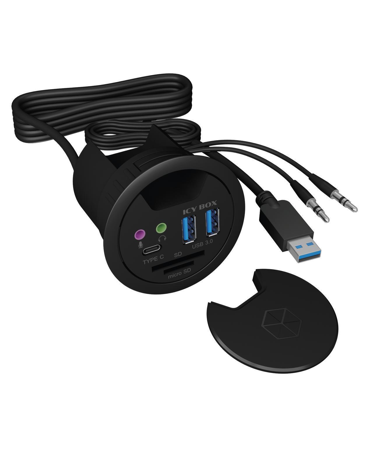 3 Port Tisch-Hub mit SD/micro SD Kartenleser, USB Type-A Anschluss und Audio Ein-/Ausgang