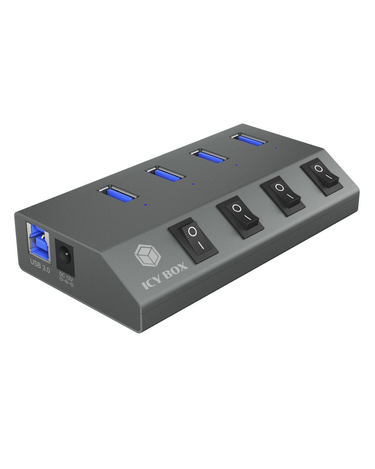 4 Port Hub  mit USB Type-A Anschluss und Ein-/Ausschalter für jeden Port