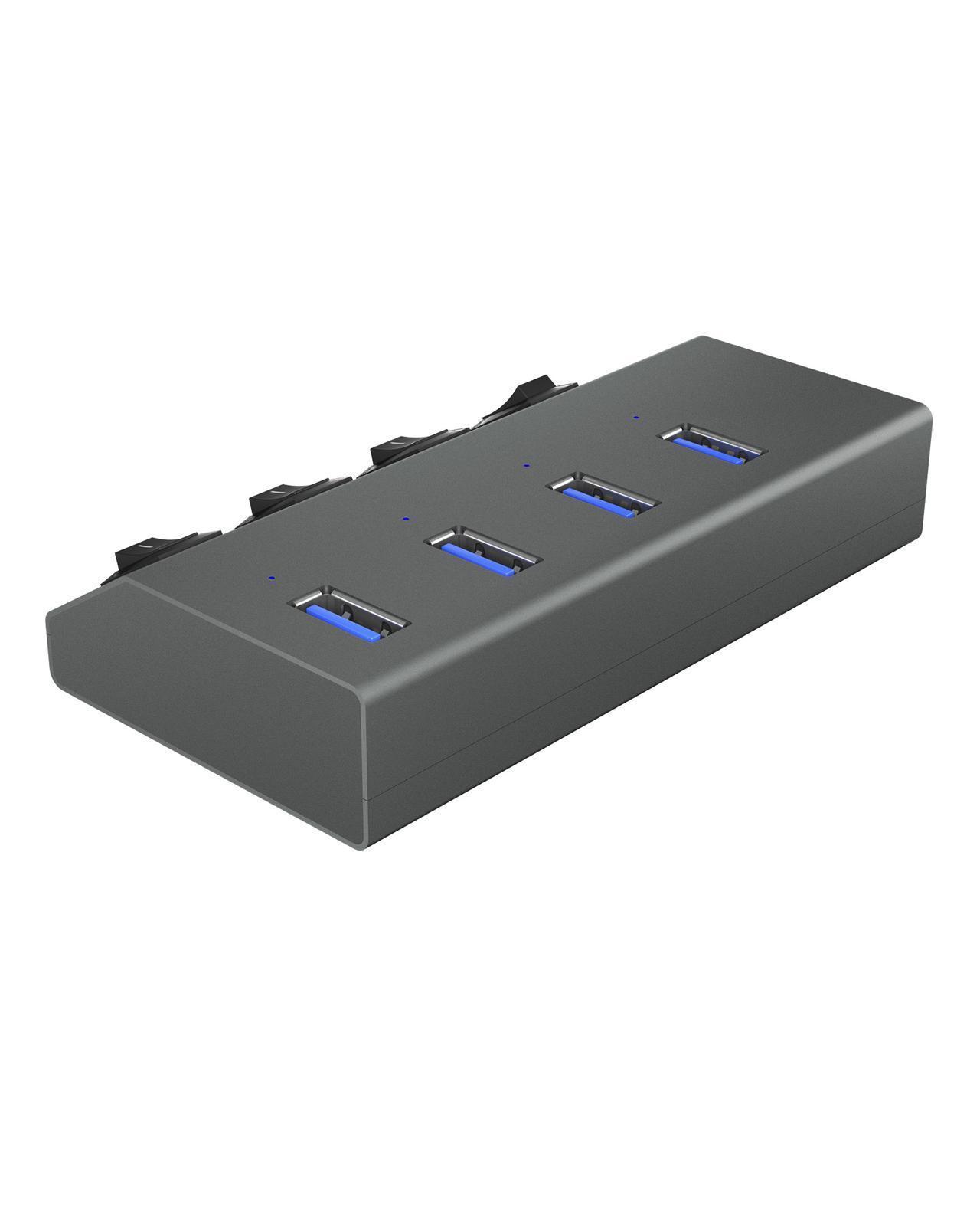 4 Port Hub  mit USB Type-A Anschluss und Ein-/Ausschalter für jeden Port