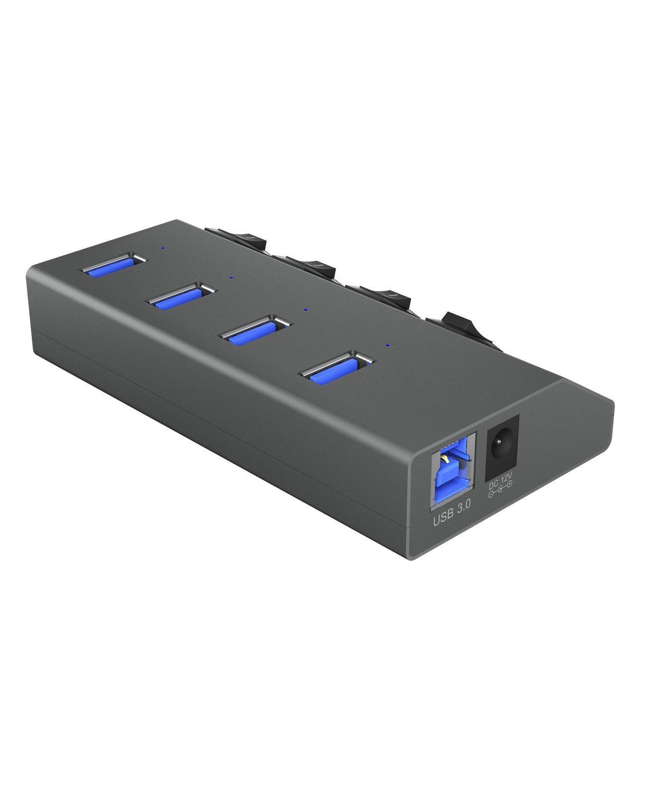 4 Port Hub  mit USB Type-A Anschluss und Ein-/Ausschalter für jeden Port