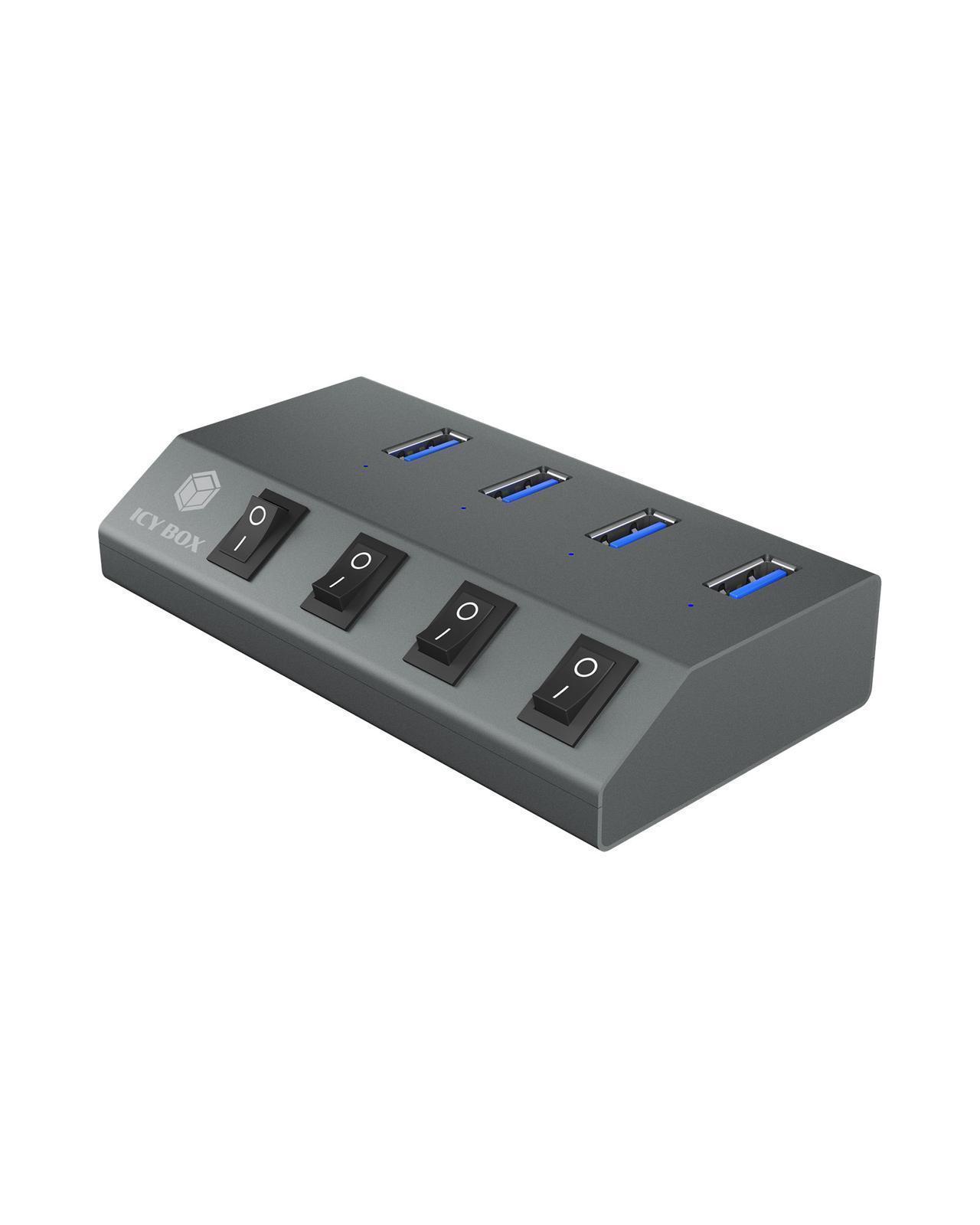 4 Port Hub  mit USB Type-A Anschluss und Ein-/Ausschalter für jeden Port
