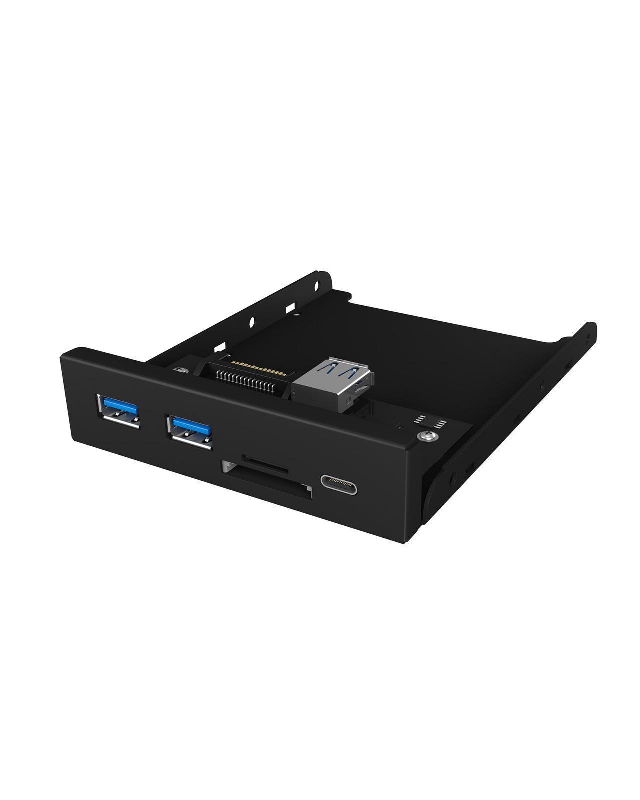 3 Port Hub für 3.5" Einbauschacht mit Kartenleser und USB 3.0 20 Pin Anschluss