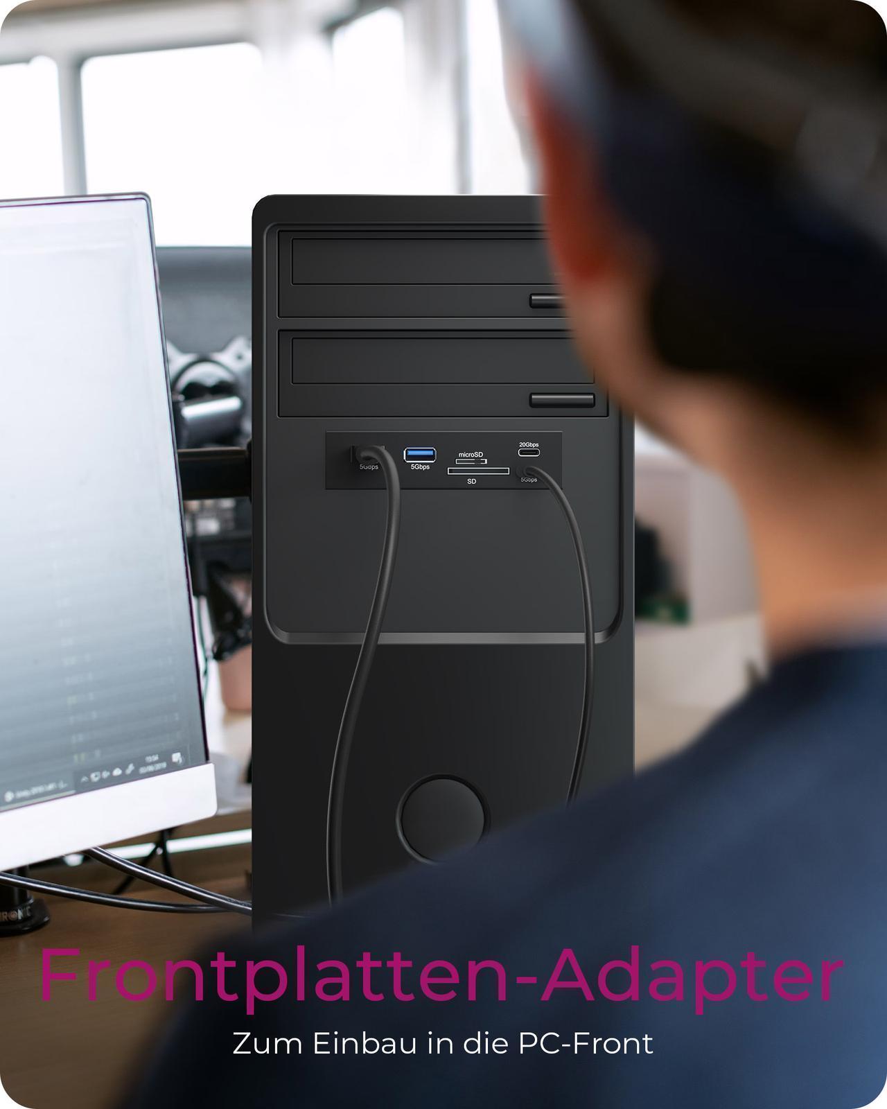 Frontplatte Hub für 3,5" Einbauschacht mit USB Typ-C®/Typ-A Hub und Kartenleser