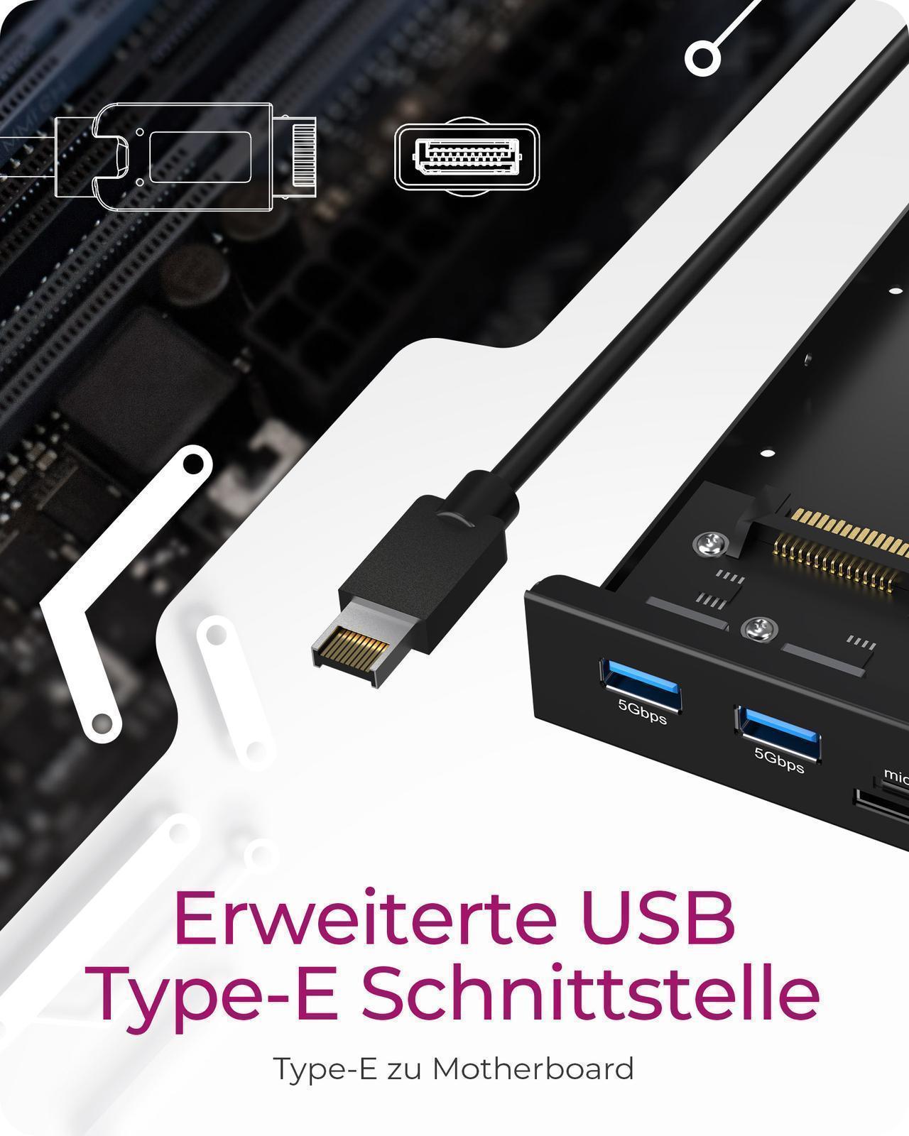 Frontplatte Hub für 3,5" Einbauschacht mit USB Typ-C®/Typ-A Hub und Kartenleser