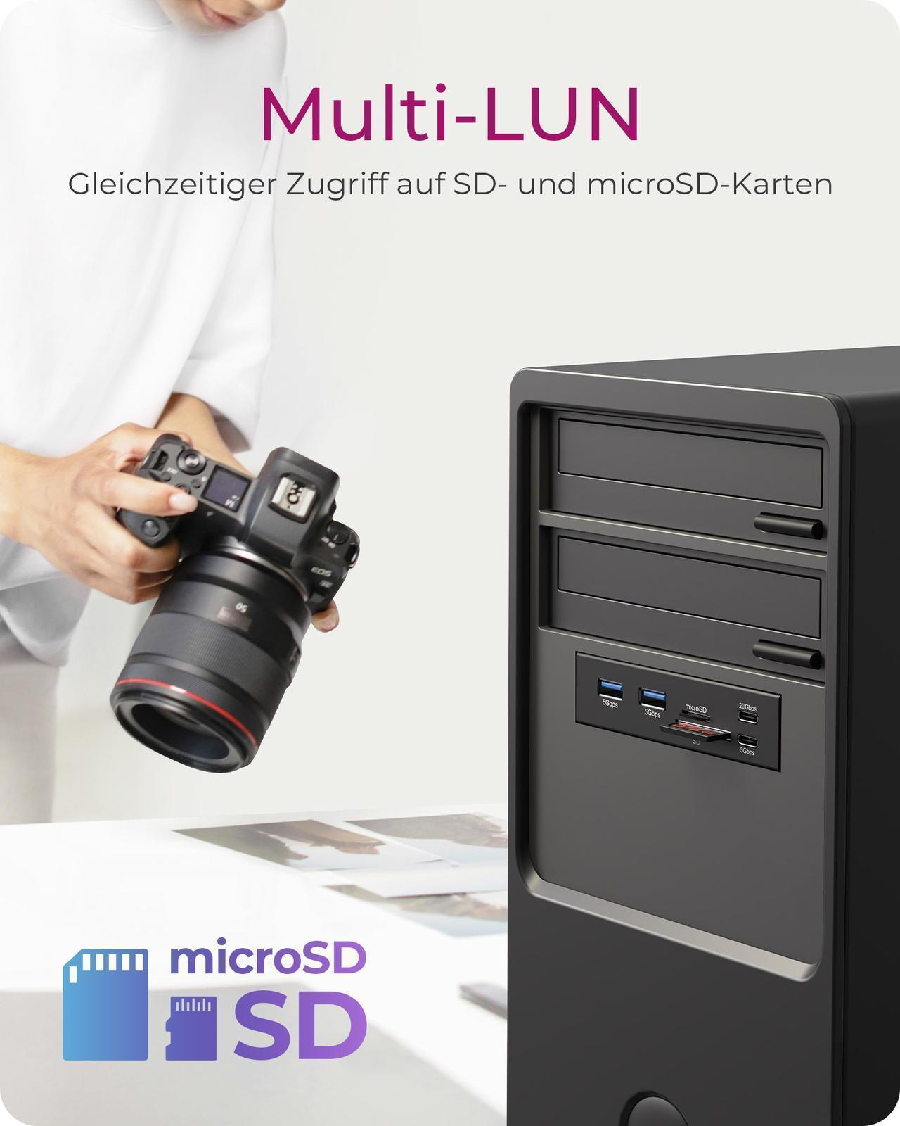 Frontplatte Hub für 3,5" Einbauschacht mit USB Typ-C®/Typ-A Hub und Kartenleser