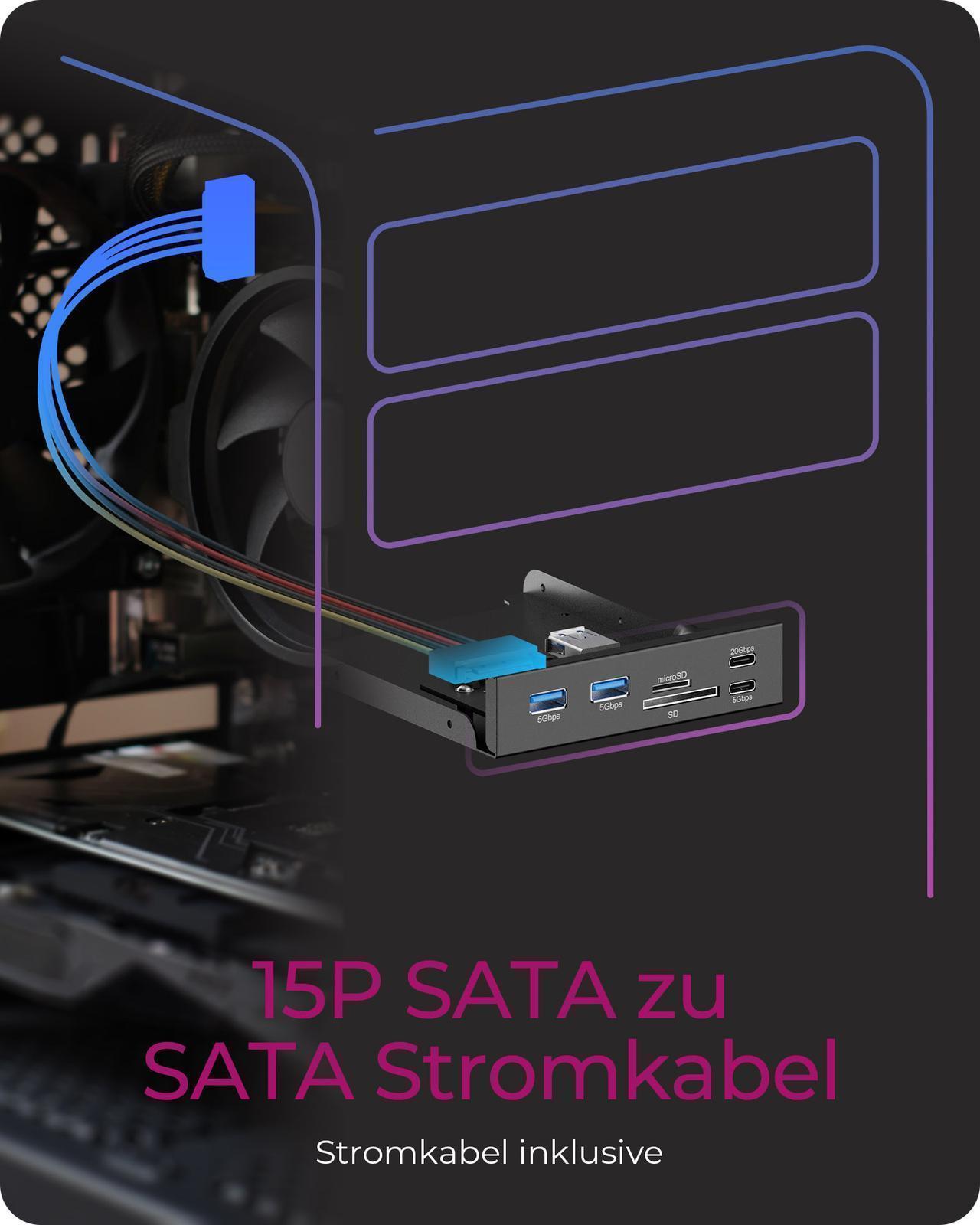 Frontplatte Hub für 3,5" Einbauschacht mit USB Typ-C®/Typ-A Hub und Kartenleser