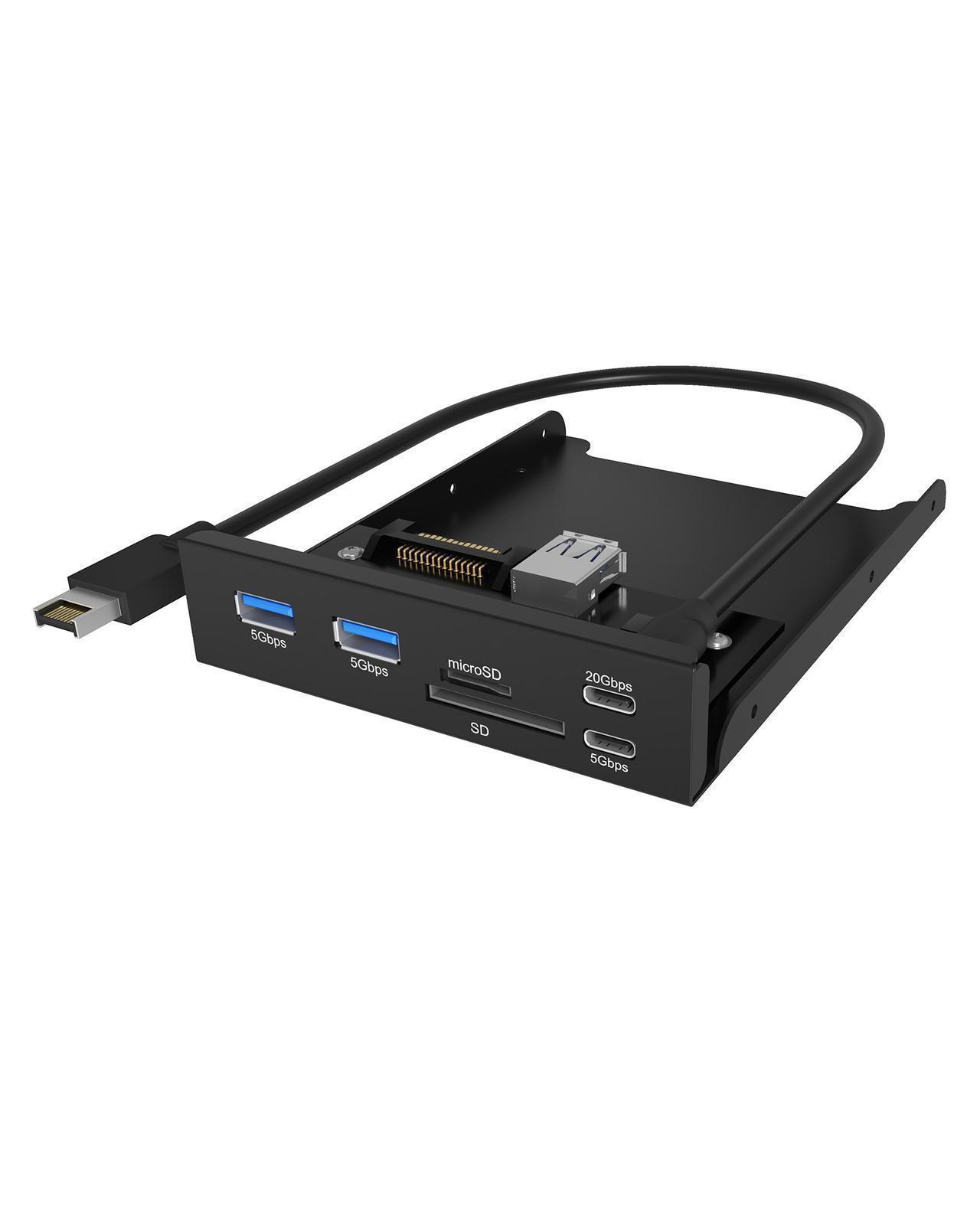 Frontplatte Hub für 3,5" Einbauschacht mit USB Typ-C®/Typ-A Hub und Kartenleser