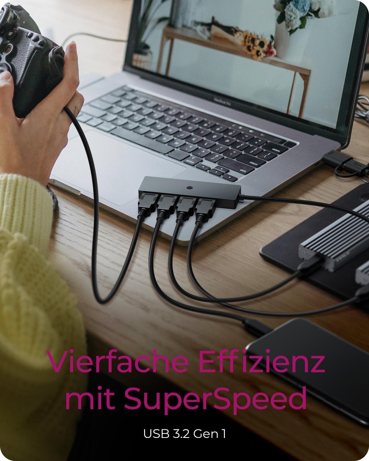 4-Port Hub mit USB 3.2 Gen 1 Type-C® und Type-A Anschluss