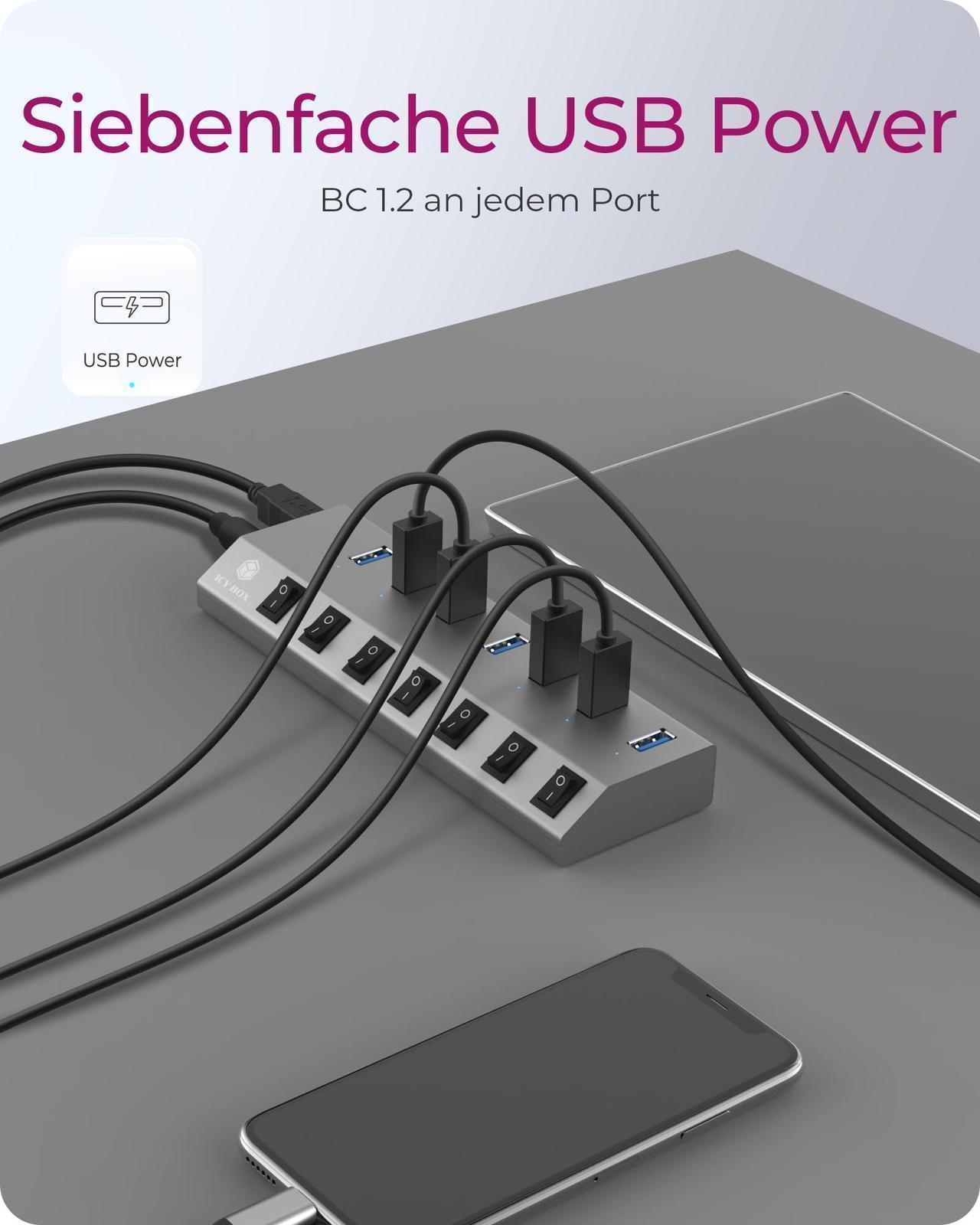 7-Port Hub mit USB 3.0 Type-C® und Type-A Anschluss und BC 1.2 unterstützung