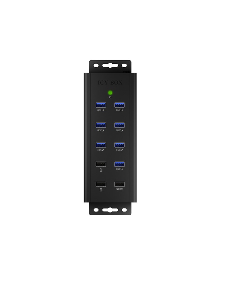 7 Port Industriehub mit USB Type-A Anschluss, QC 3.0 Ladeanschluss und 2x Schnellladeports