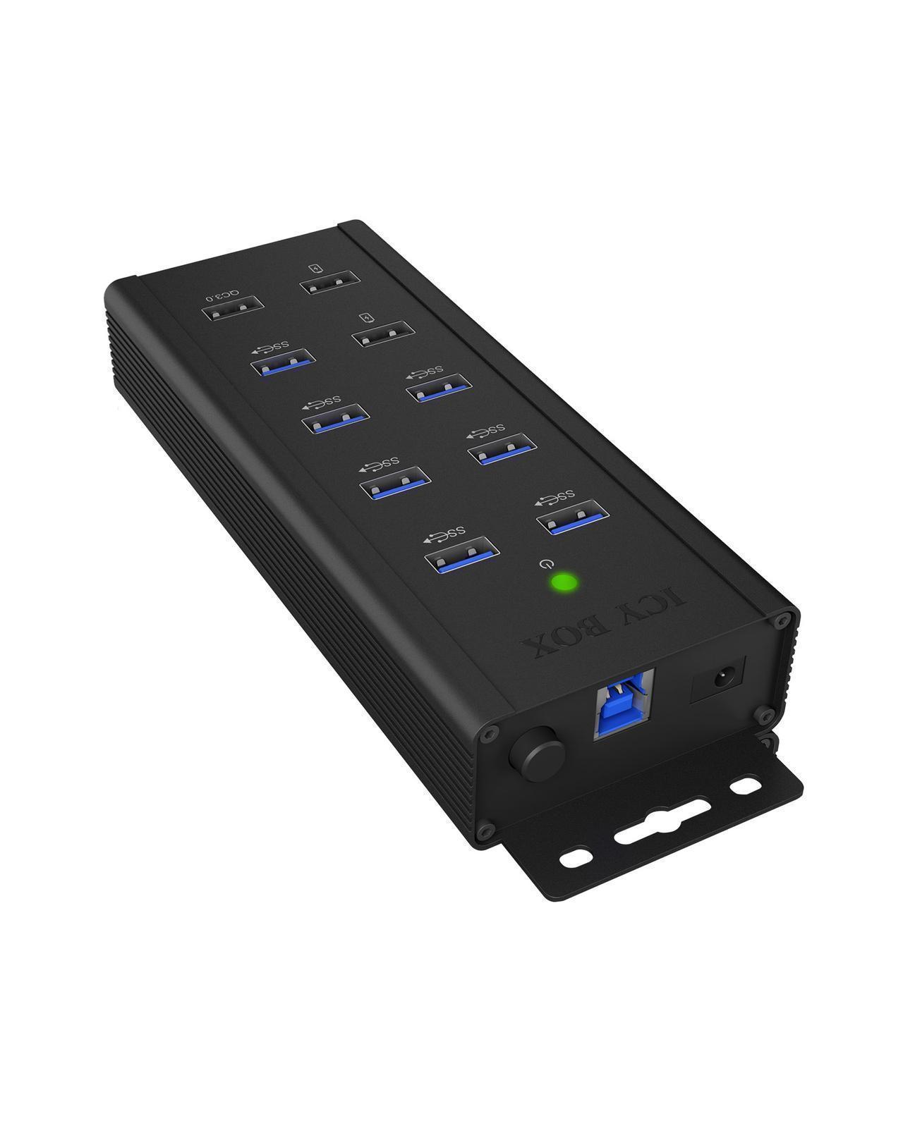 7 Port Industriehub mit USB Type-A Anschluss, QC 3.0 Ladeanschluss und 2x Schnellladeports