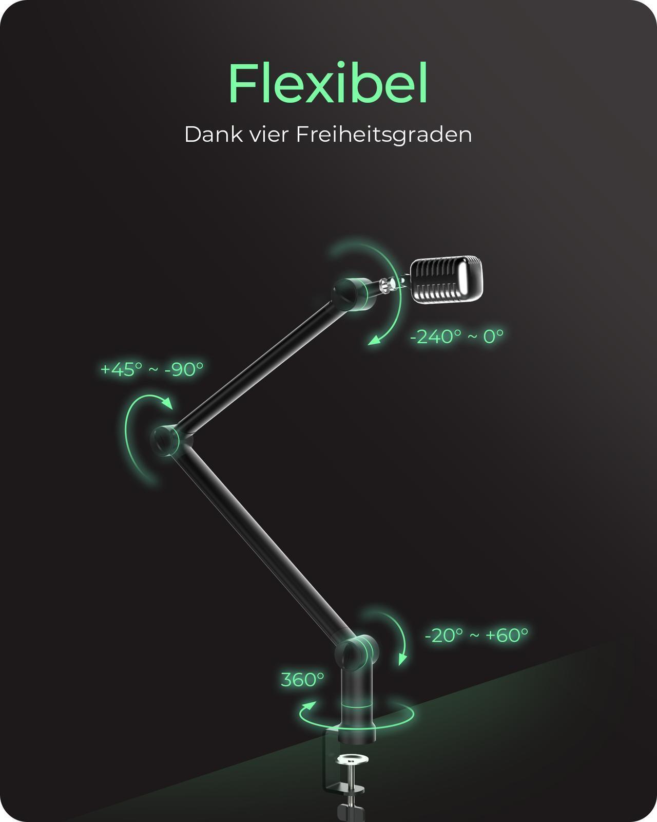 Professioneller Mikrofon-Auslegerarm mit Kabelmanagement und 360° drehbar