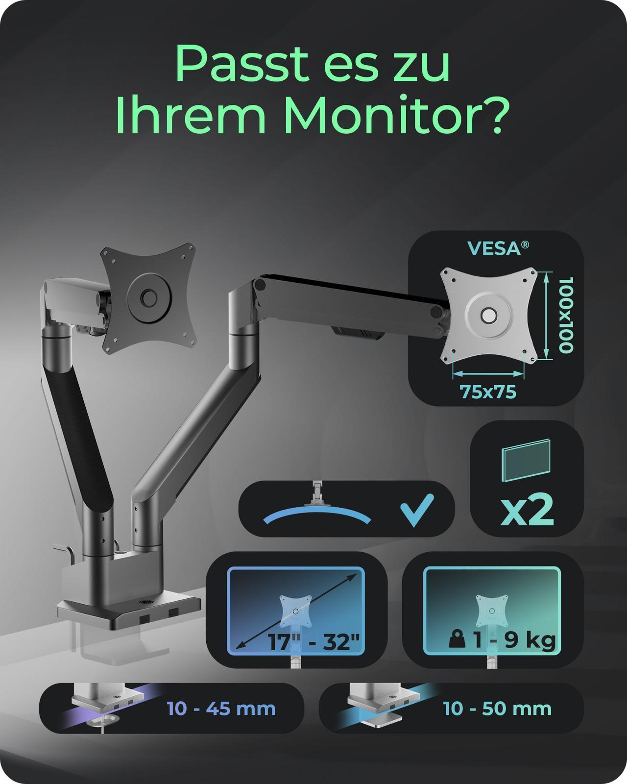 Monitorständer mit Tischhalterung für zwei Monitore bis zu 32" (81 cm)