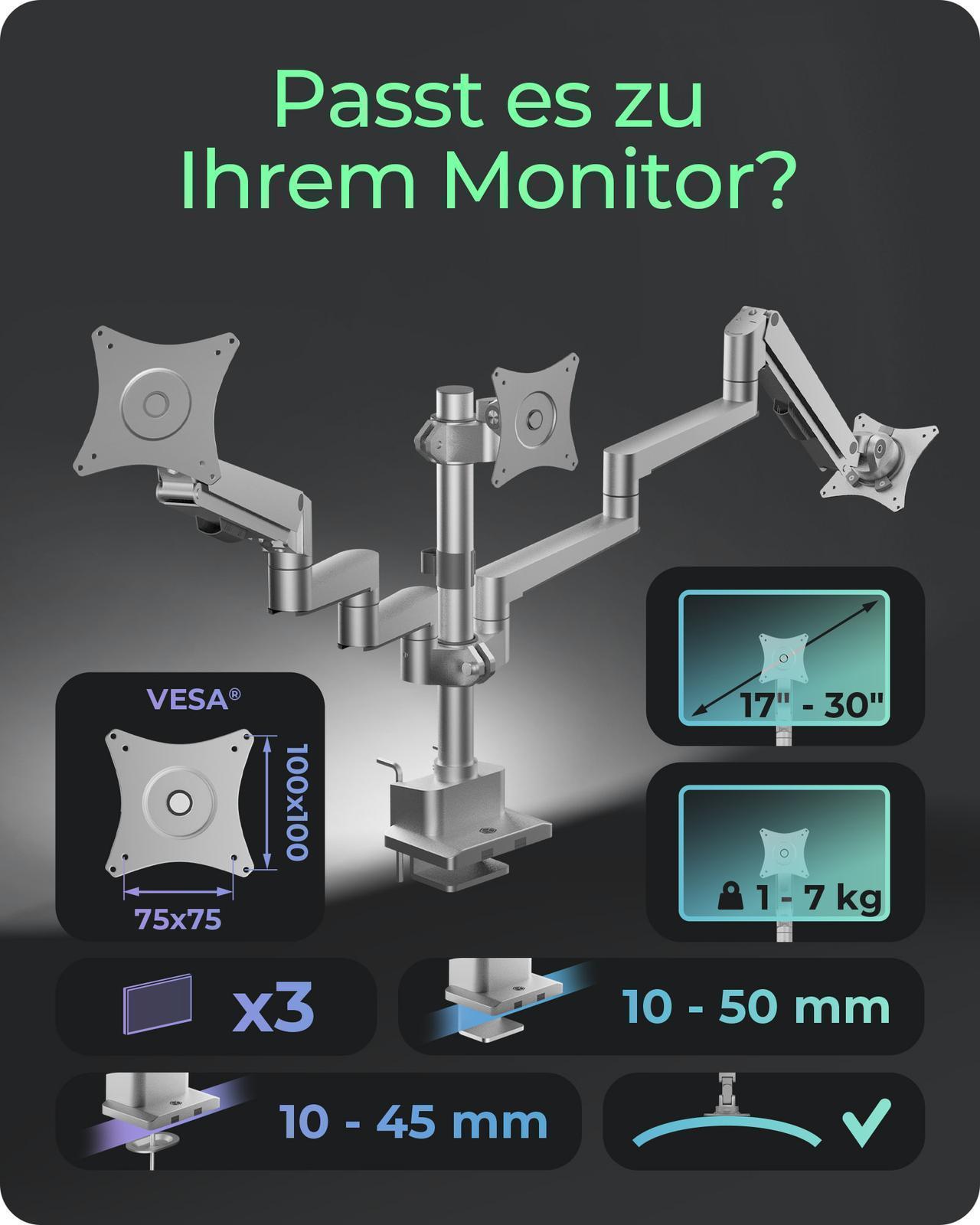 Monitorständer mit Tischhalterung für drei Monitore bis zu 30" (76 cm)