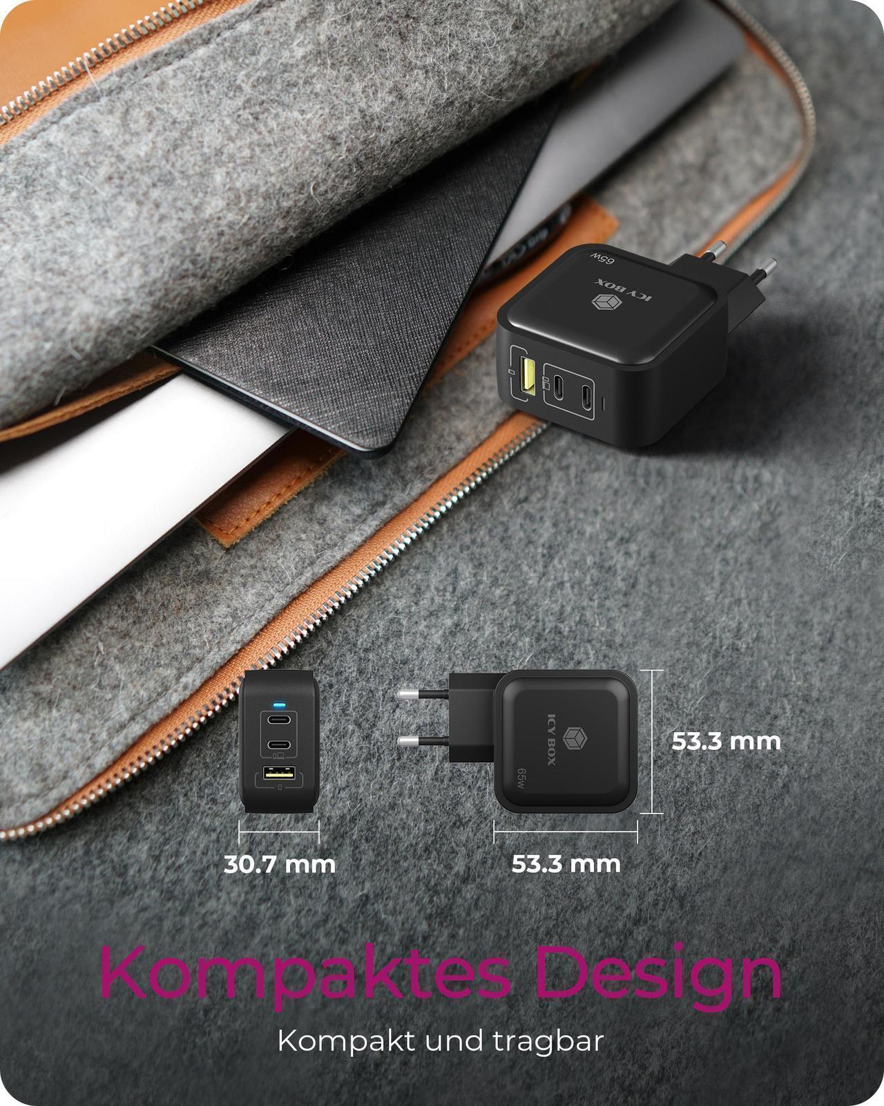 GaN Wandladegerät mit 65 W Power Delivery und Schnellladefunktion