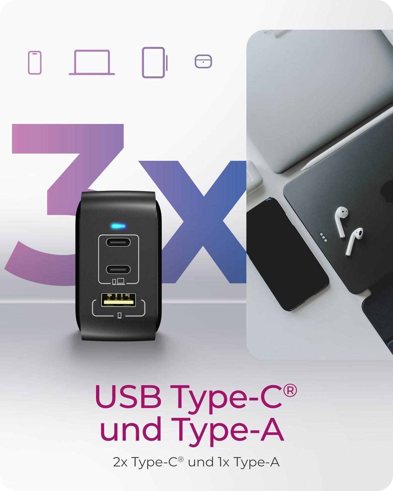 GaN Wandladegerät mit 65 W Power Delivery und Schnellladefunktion