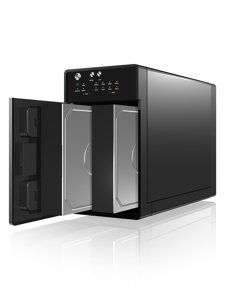 RAID Gehäuse für 2x HDD mit USB 3.0 Type-A und eSATA Anschluss und Lüfter