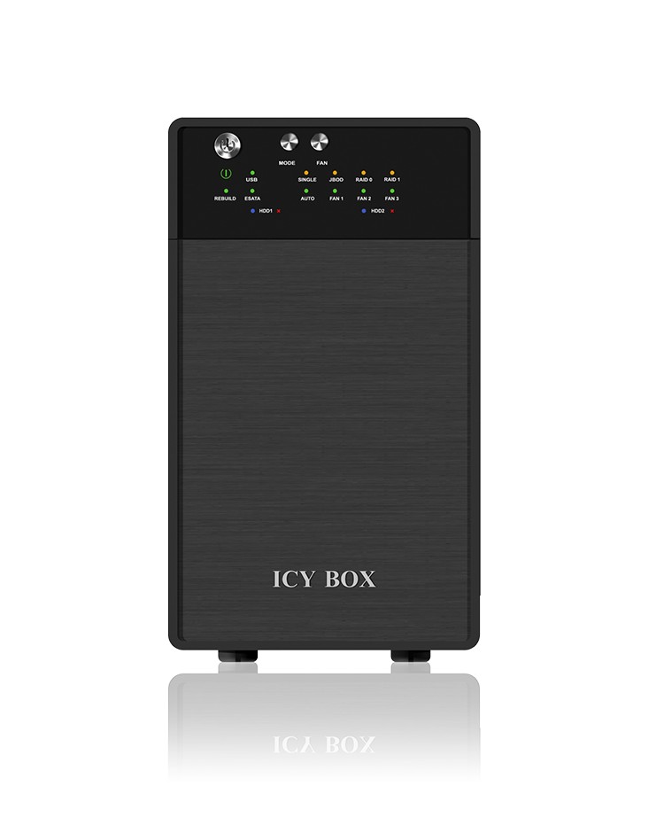 RAID Gehäuse für 2x HDD mit USB 3.0 Type-A und eSATA Anschluss und Lüfter