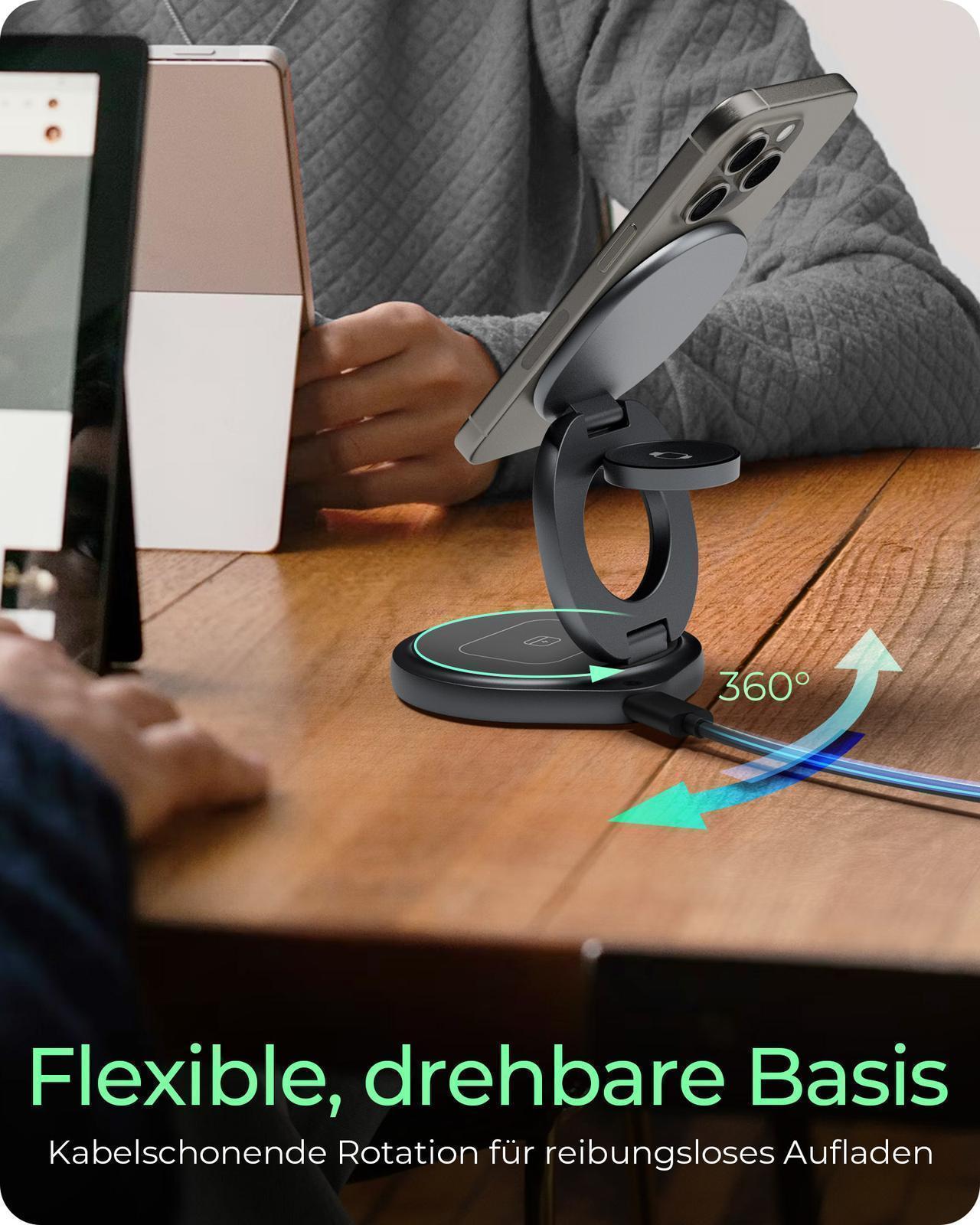 3-in-1 kabelloses Ladegerät-Ständer für Smartphones, Smartwatches und Kopfhörer