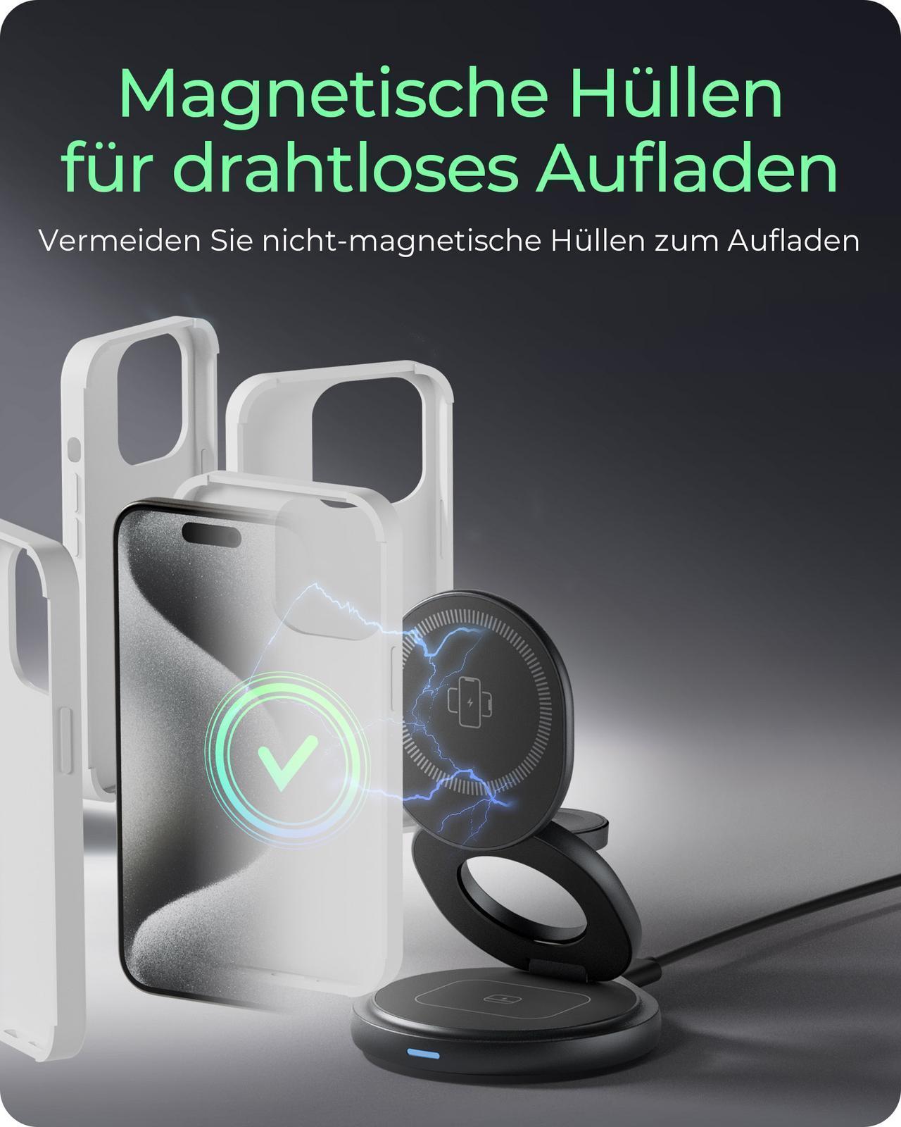3-in-1 kabelloses Ladegerät-Ständer für Smartphones, Smartwatches und Kopfhörer