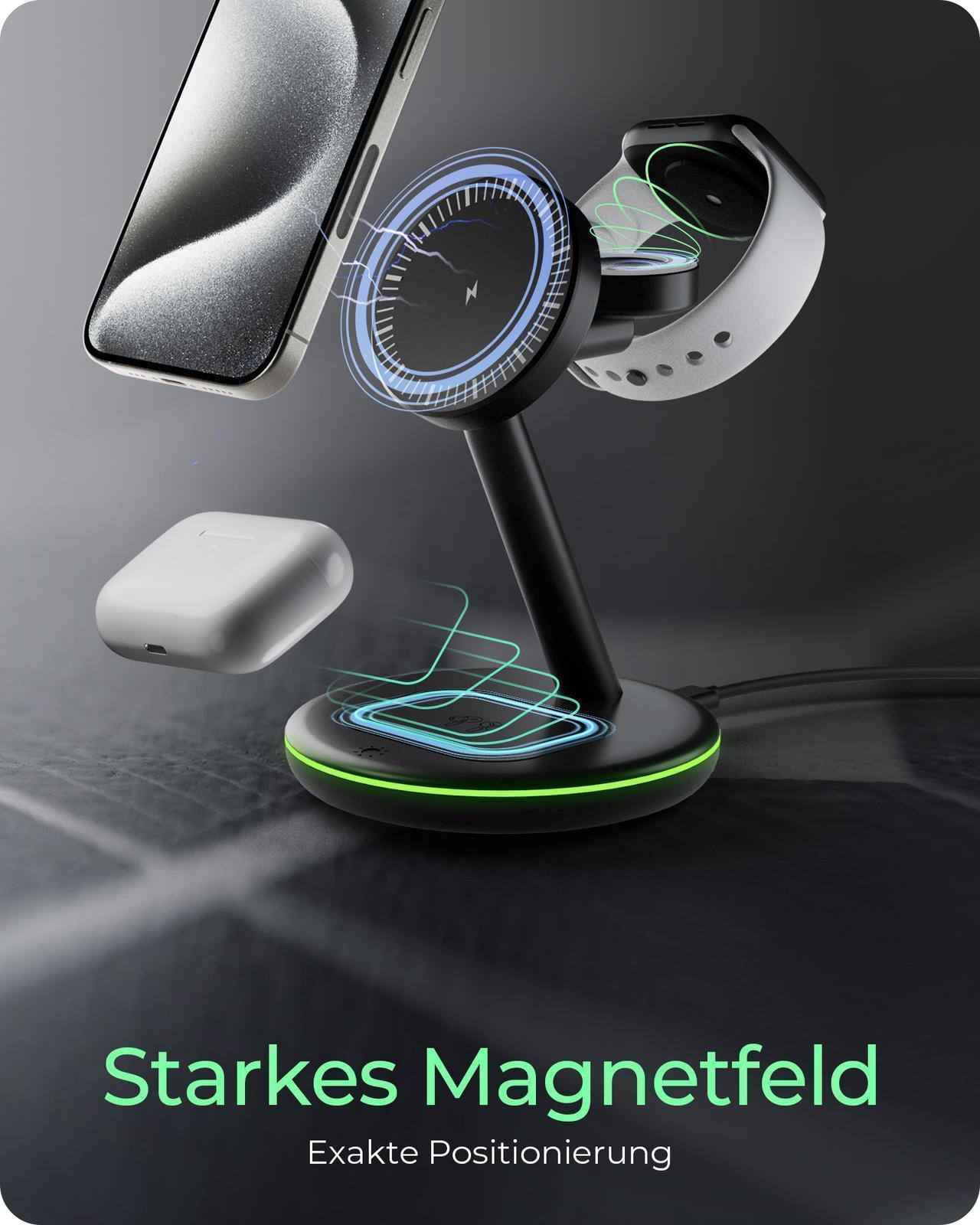 3-in-1 Kabellose Ladestation für Smartphone, Smartwatch und Kopfhörer