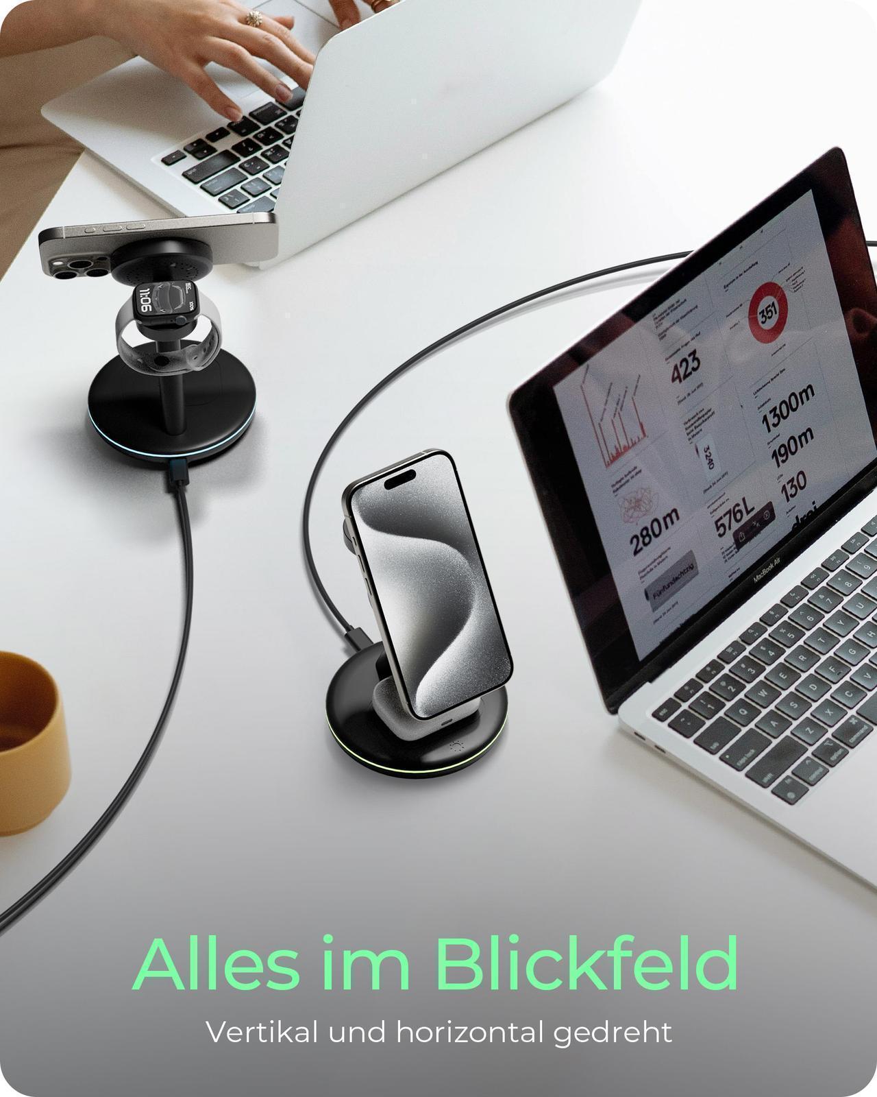 3-in-1 Kabellose Ladestation für Smartphone, Smartwatch und Kopfhörer