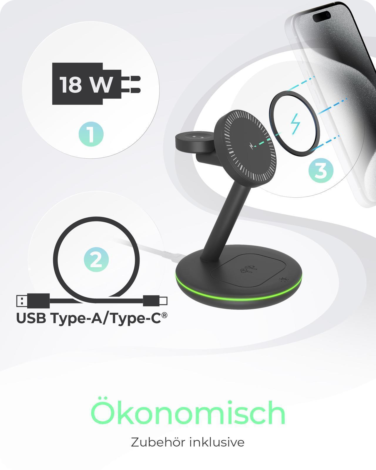 3-in-1 Kabellose Ladestation für Smartphone, Smartwatch und Kopfhörer