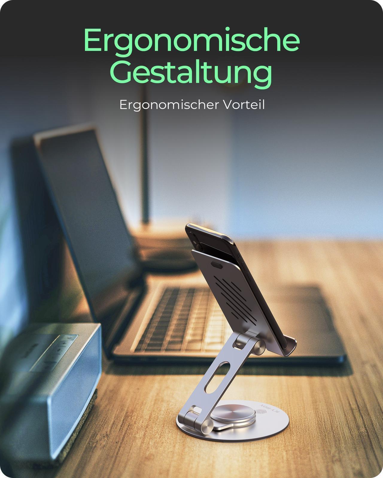 360° drehbarer und verstellbarer Smartphone- und Tablet-Ständer für bis zu 12.9"