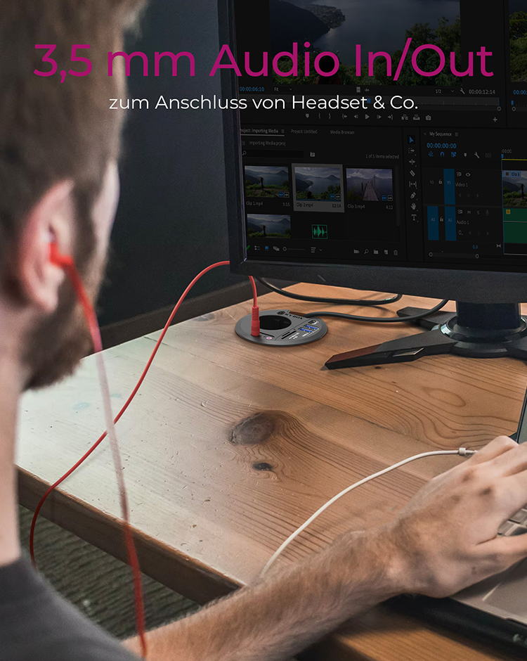 Multiport Tisch-Hub mit 2x USB 3.2 Gen 1 Type-A & 1x Type-C® und Kartenleser