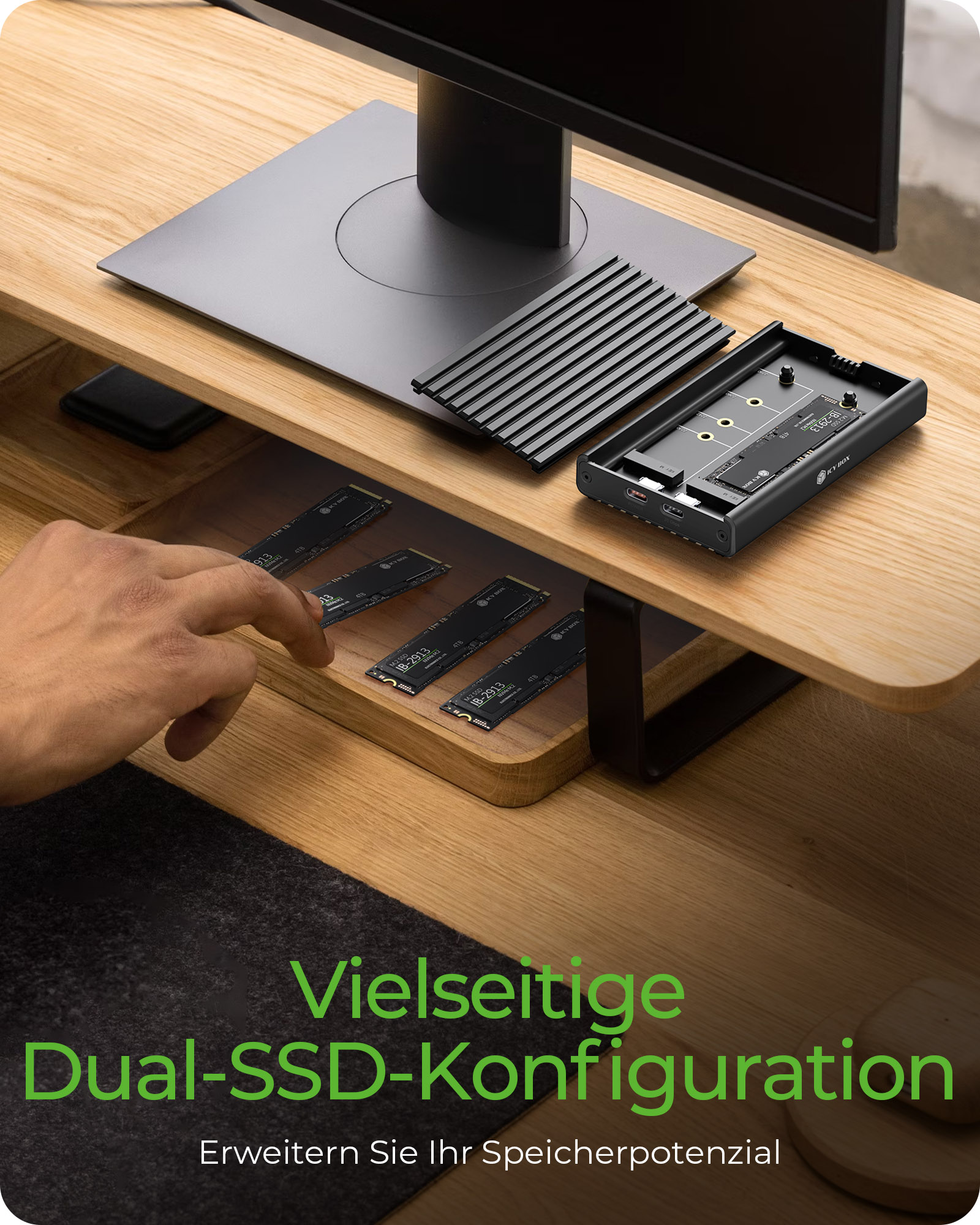 Gehäuse für 2x SSD mit USB 3.2 Gen 2x2 Type-C® Anschluss