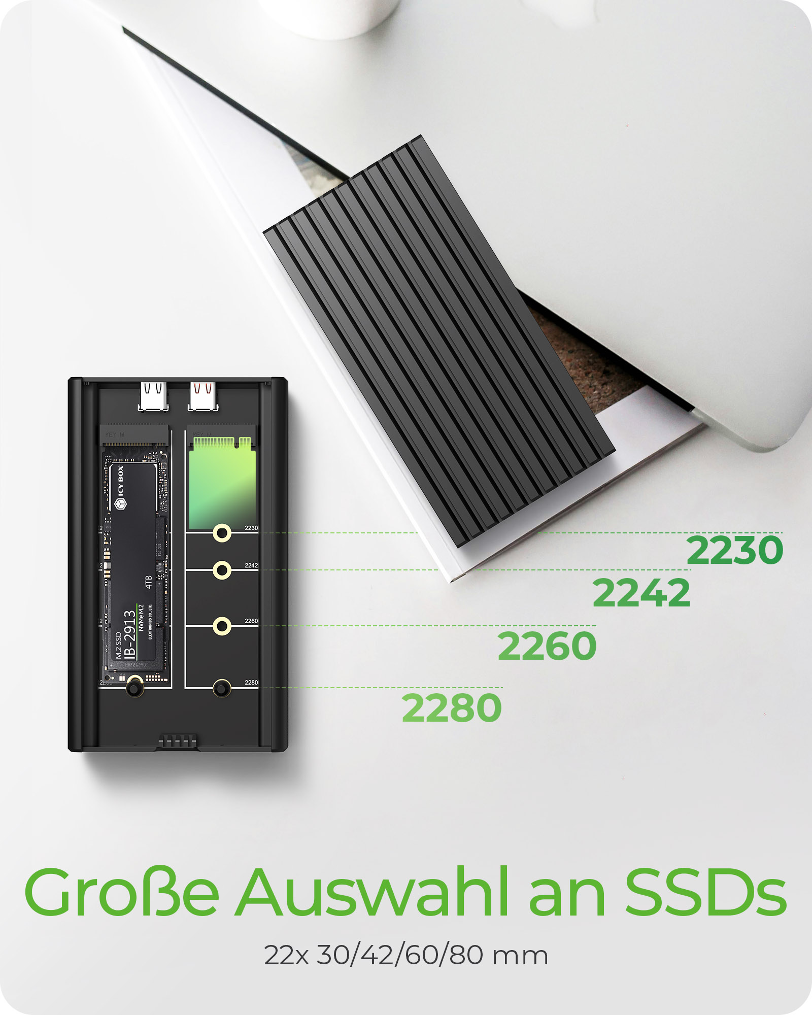 Gehäuse für 2x SSD mit USB 3.2 Gen 2x2 Type-C® Anschluss