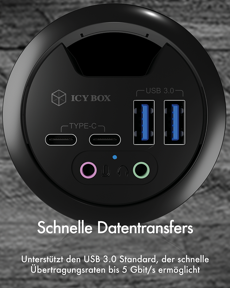 4 Port Tisch-Hub mit USB Type-A Anschluss und Audio Ein-/Ausgang