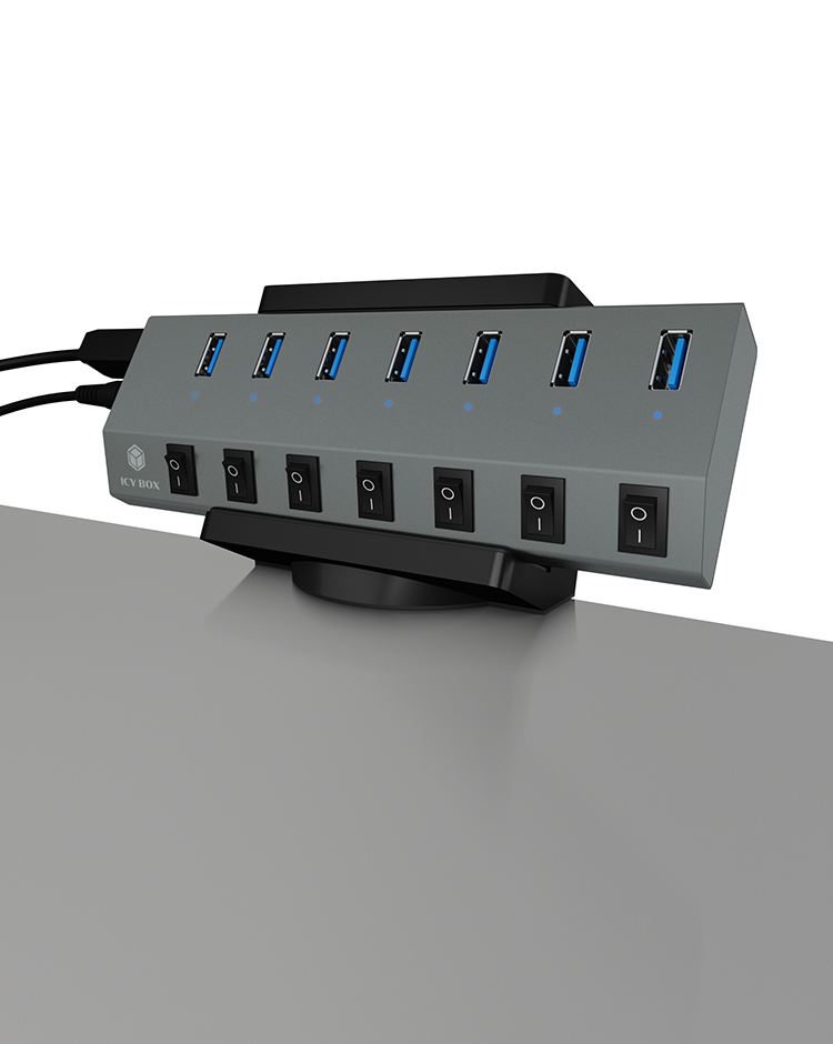Halterung für USB Hub- und Steckdosenleisten mit Kabelmanagement, universell verwendbar