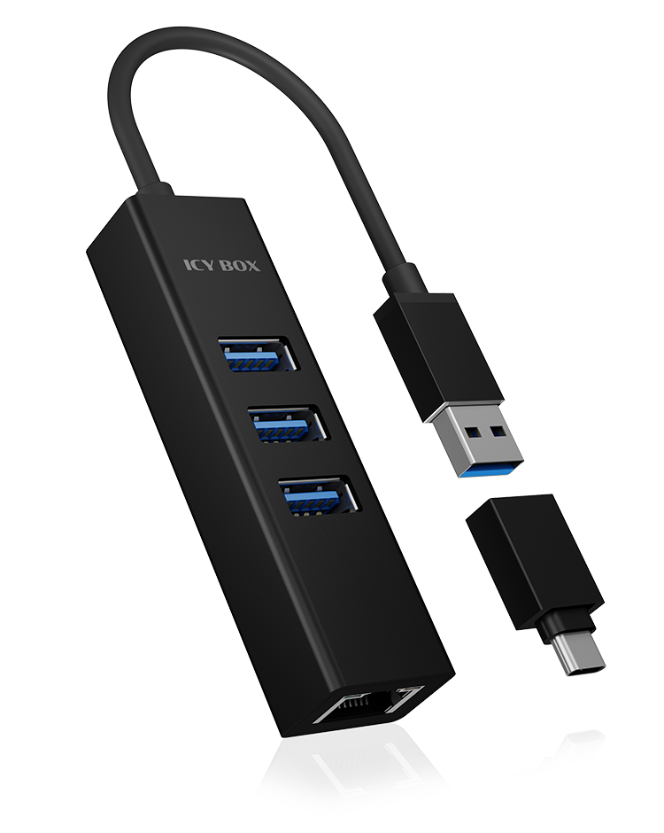 4 Port Hub mit USB 3.0 Type-A & Type-C® Anschluss und Gigabit LAN