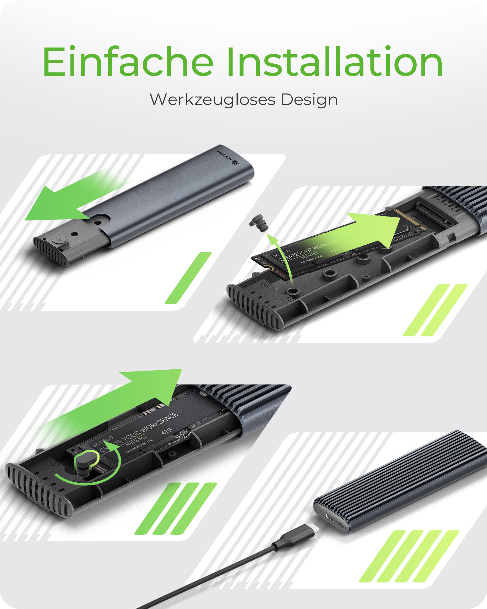 M.2 NVMe & SATA SSD Gehäuse mit USB Type-C®