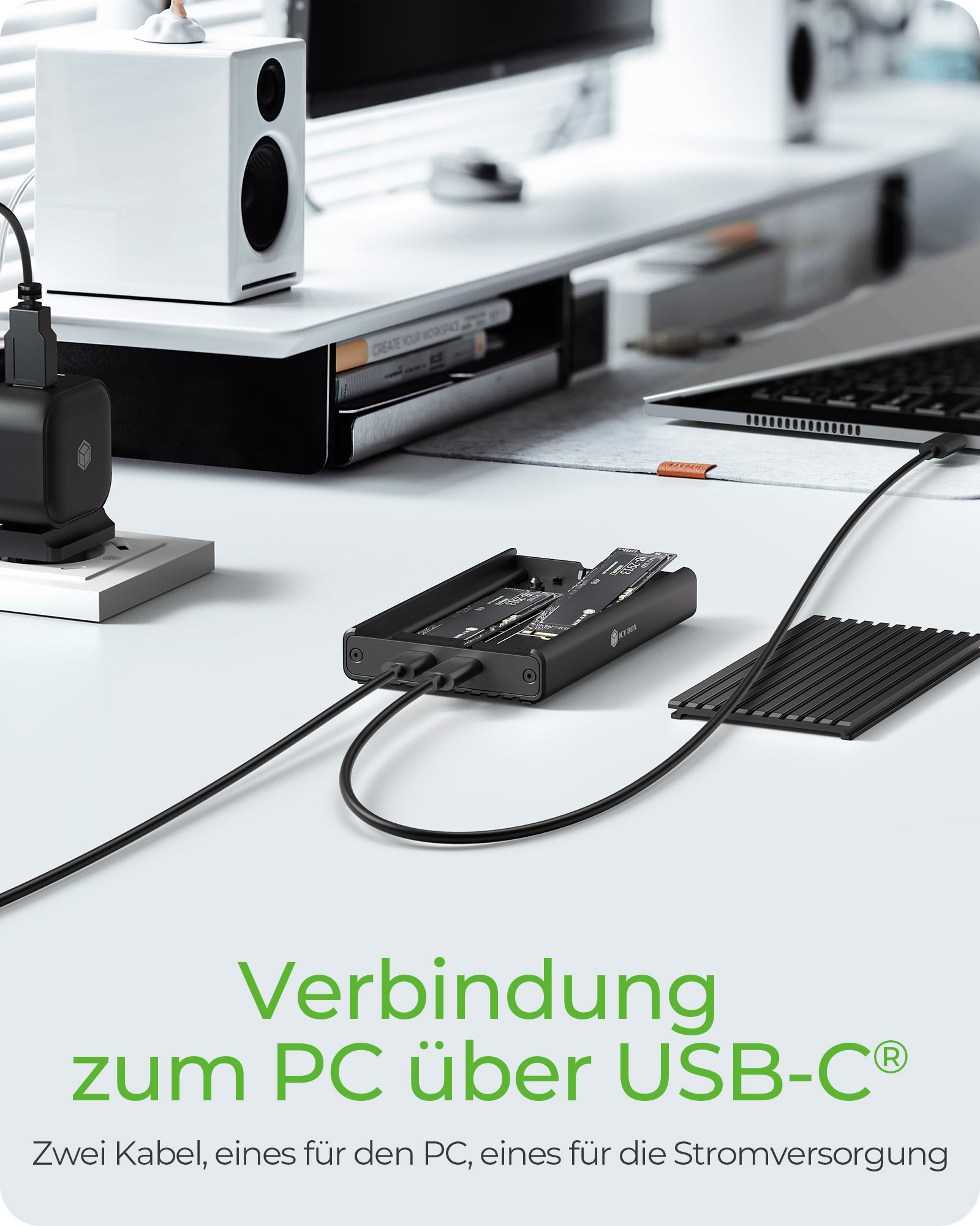 Gehäuse für 2x SSD mit USB 3.2 Gen 2x2 Type-C® Anschluss