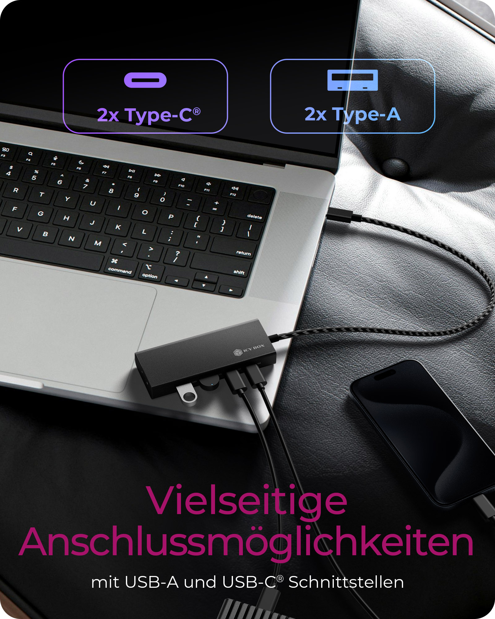 4-Port Hub mit USB 3.2 Gen 2 Type-C® Anschluss und PD 100 W