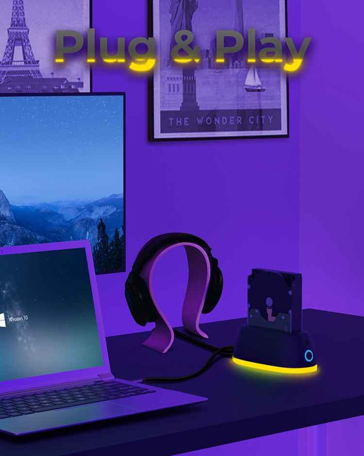 Dockingstation für 1x HDD/SSD mit USB 3.0 Type-A oder Type-C® Combo Kabel und LED Beleuchtung