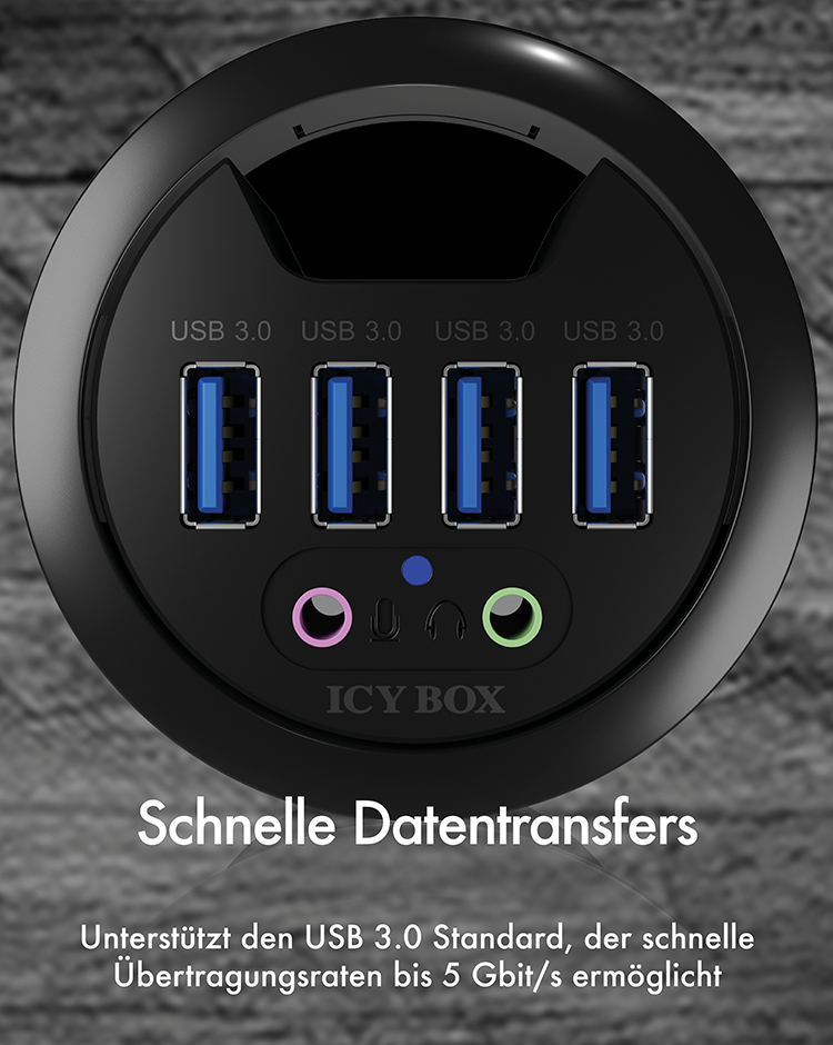 4 Port Tisch-Hub mit UBS Type-A Anschluss und Audio Ein-/Ausgang