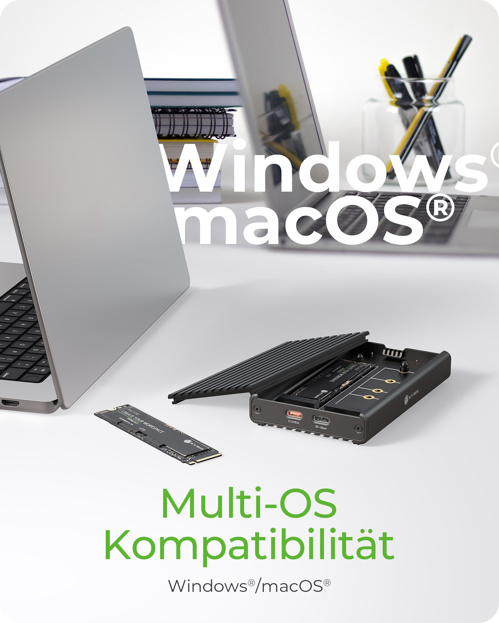 Gehäuse für 2x SSD mit USB 3.2 Gen 2x2 Type-C® Anschluss