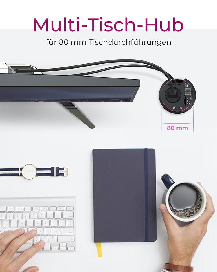 Multiport Tisch-Hub mit 2x USB 3.2 Gen 1 Type-A & 1x Type-C® und Kartenleser