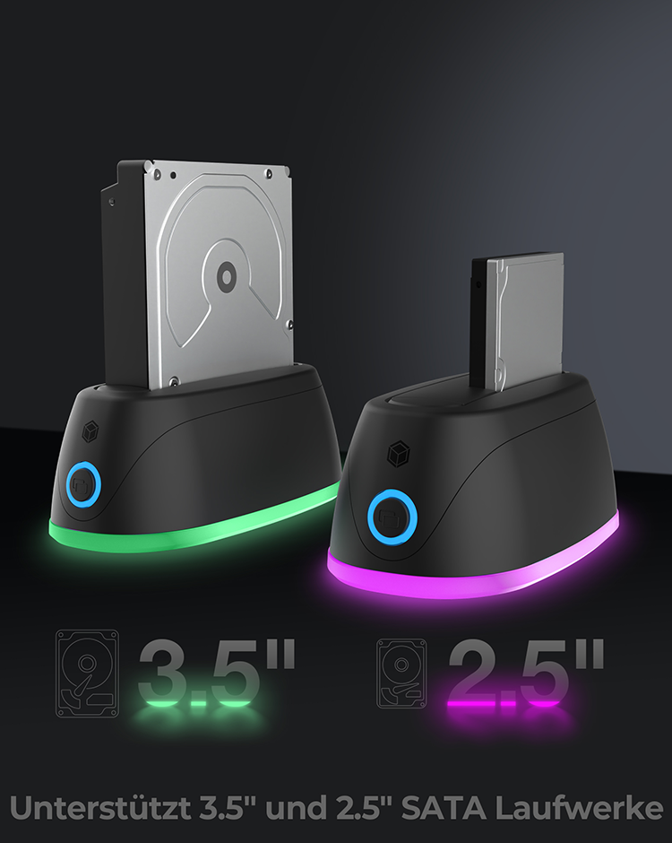 Dockingstation für 1x HDD/SSD mit USB 3.0 Type-A oder Type-C® Combo Kabel und LED Beleuchtung