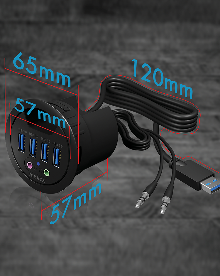 4 Port Tisch-Hub mit UBS Type-A Anschluss und Audio Ein-/Ausgang