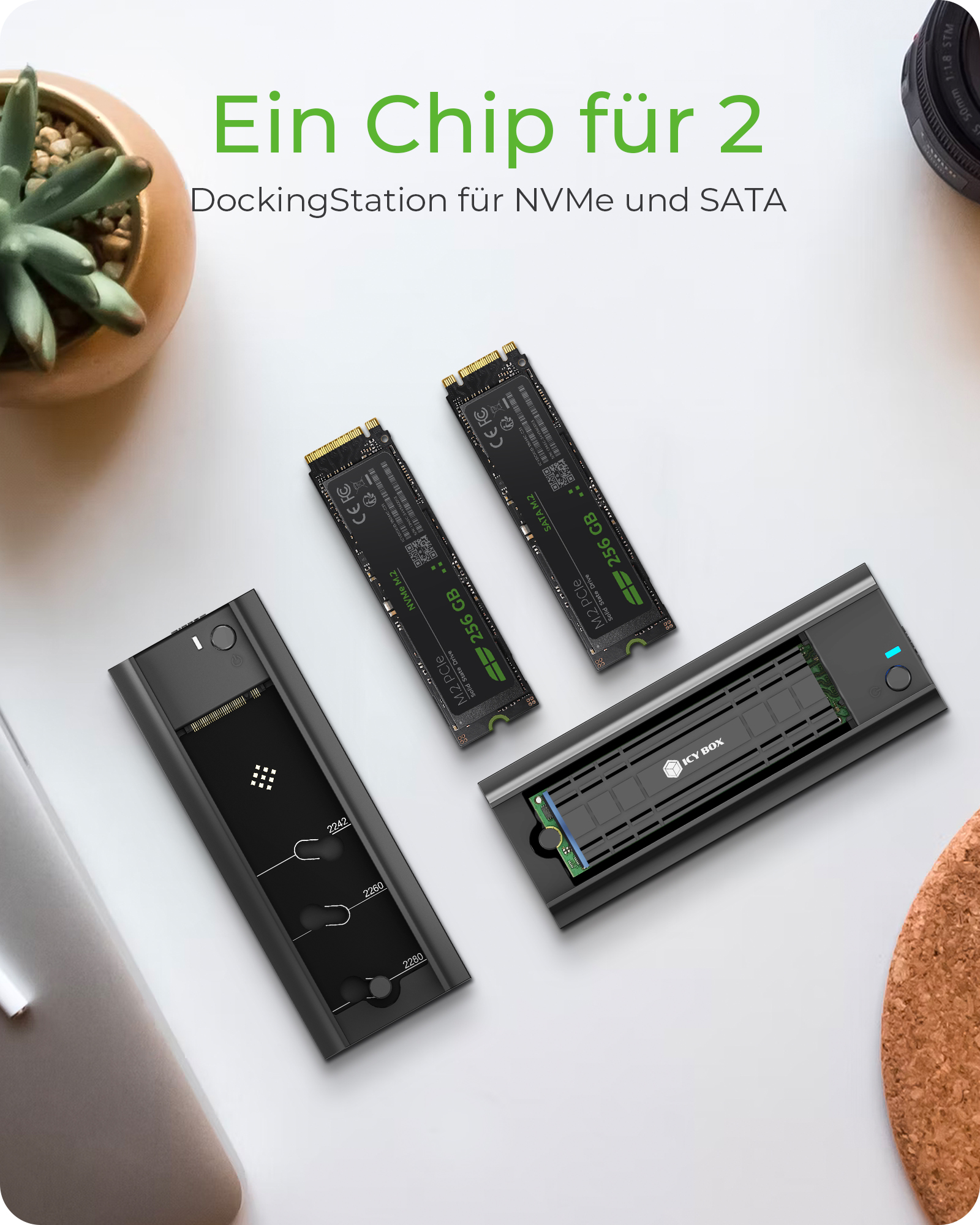 DockingStation für M.2 SSD mit USB 3.2 (Gen 2) Type-C® or Type-A Anschluss