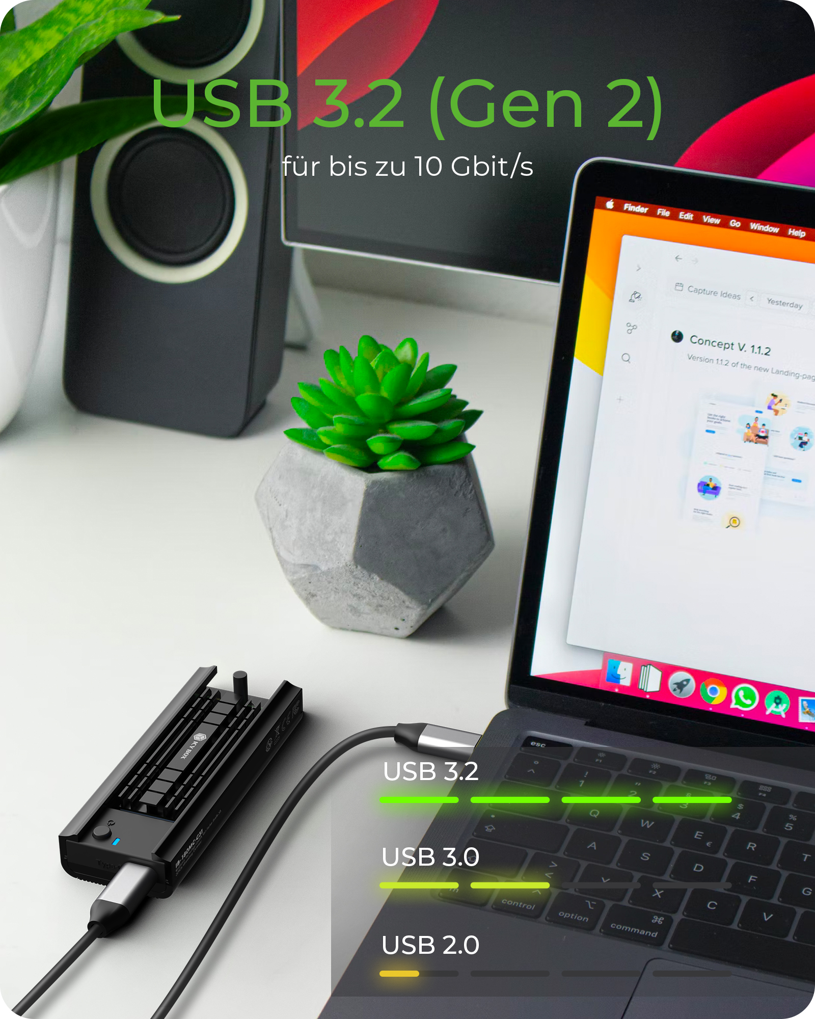 DockingStation für M.2 SSD mit USB 3.2 (Gen 2) Type-C® or Type-A Anschluss