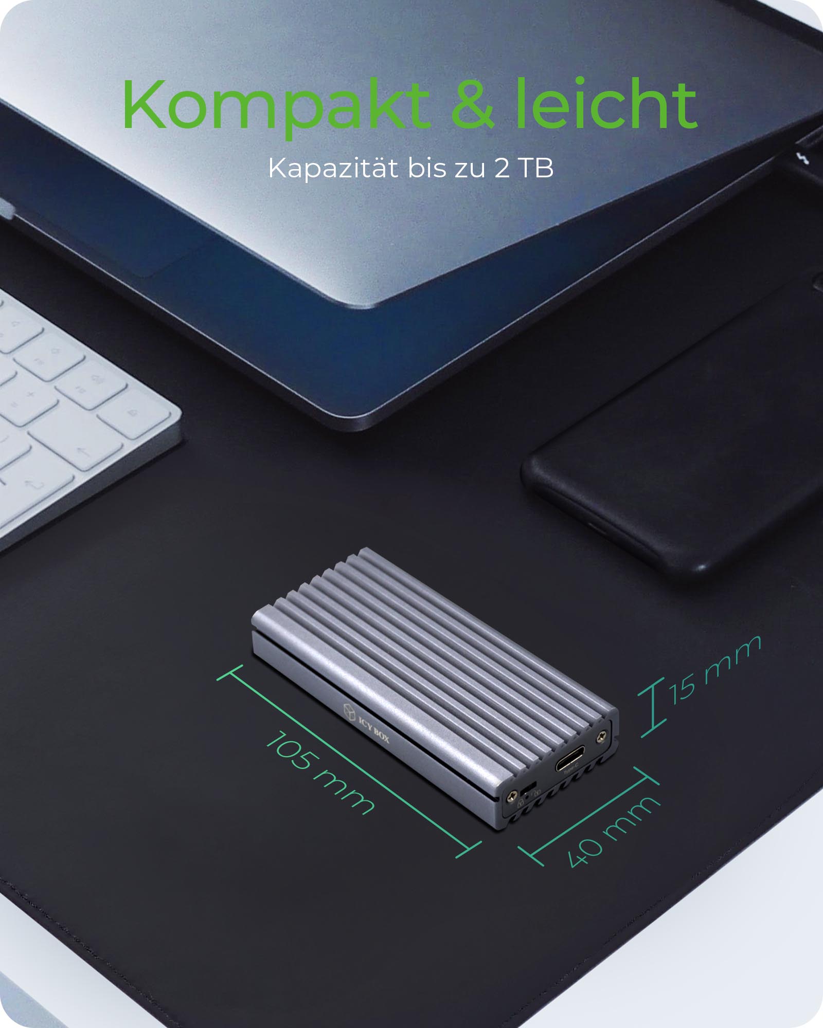Gehäuse für 1x NVMe mit USB 3.1 (Gen 2) Type-C® und Type-A Anschluss