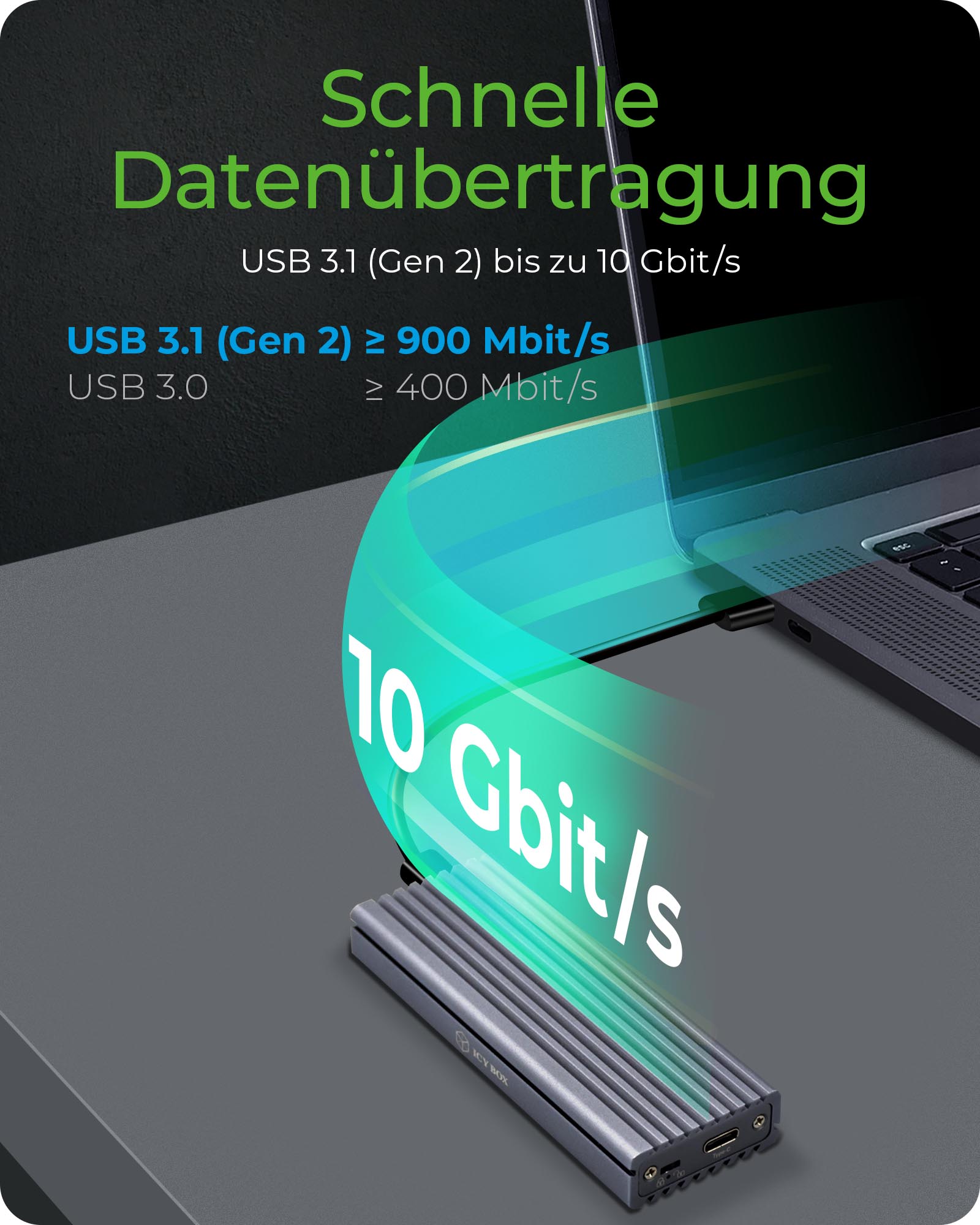 Gehäuse für 1x NVMe mit USB 3.1 (Gen 2) Type-C® und Type-A Anschluss