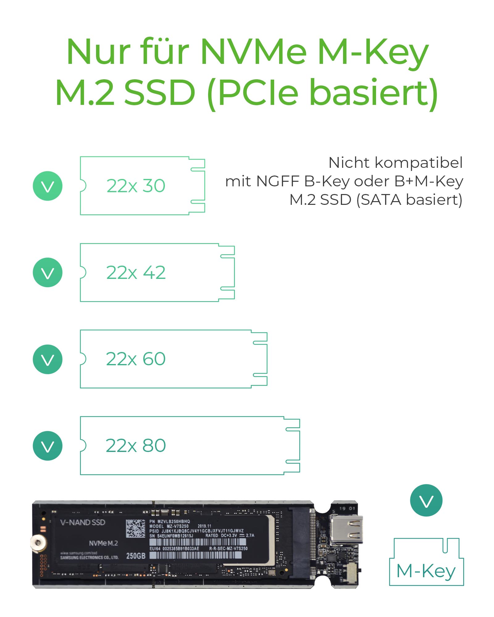 Gehäuse für 1x NVMe mit USB 3.1 (Gen 2) Type-C® und Type-A Anschluss