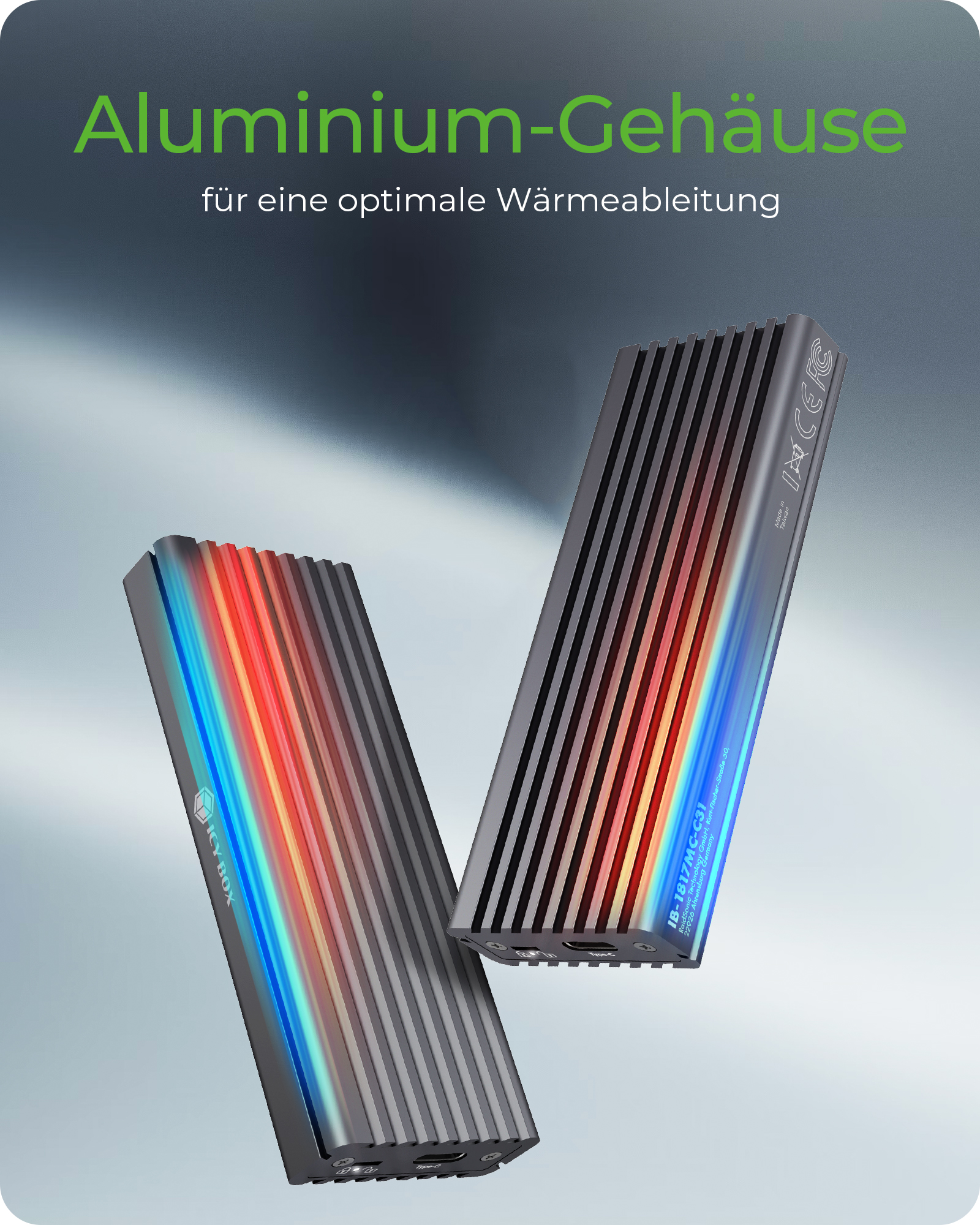 Gehäuse für 1x M.2 NVMe & SATA mit USB 3.1 (Gen 2) Type-C® & Type-A Anschluss, Schreibschutz und Wärmeleitpad